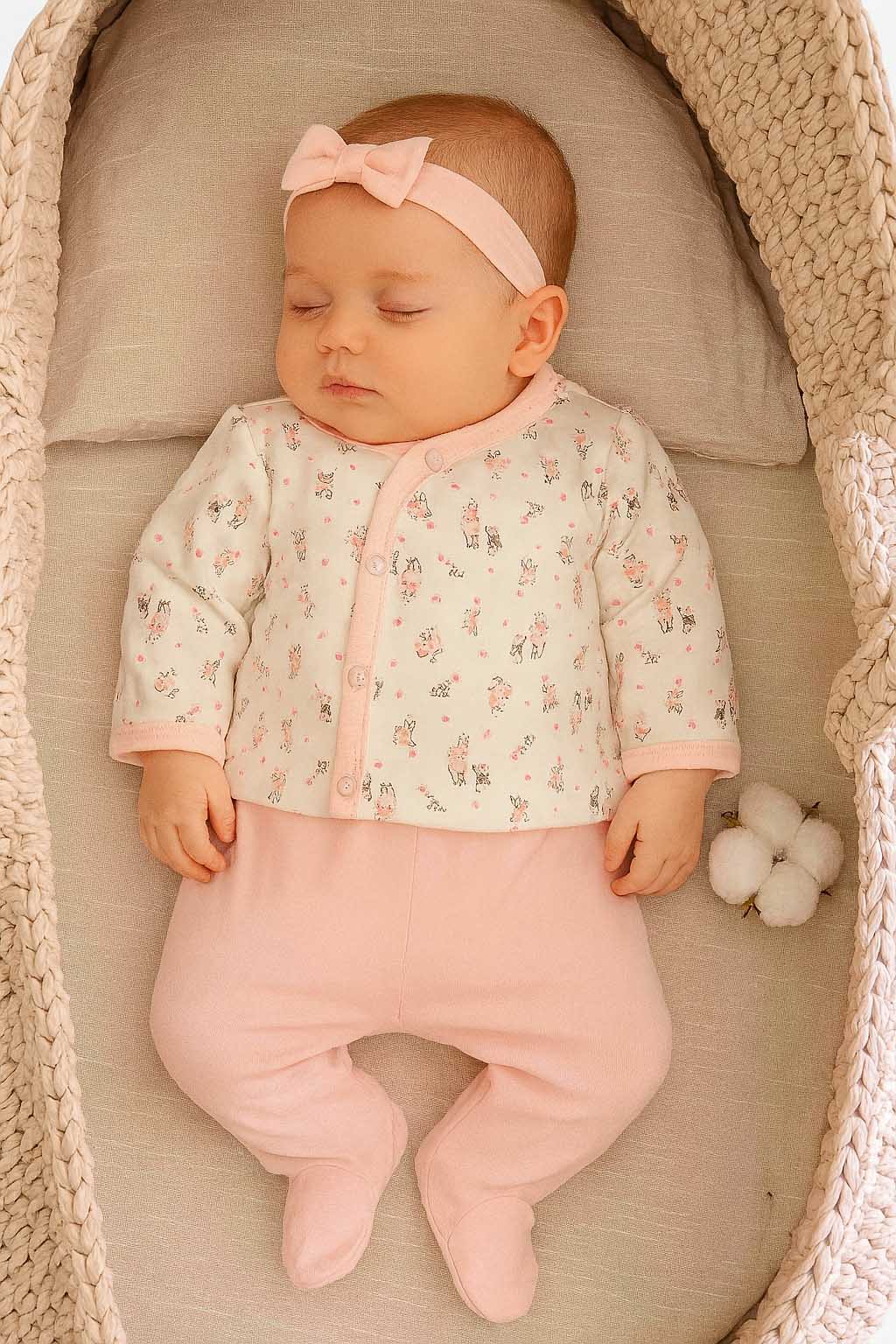 Conjunto para Bebê Algodão Egípcio Estampa Ursinhas Rosa — foto 1
