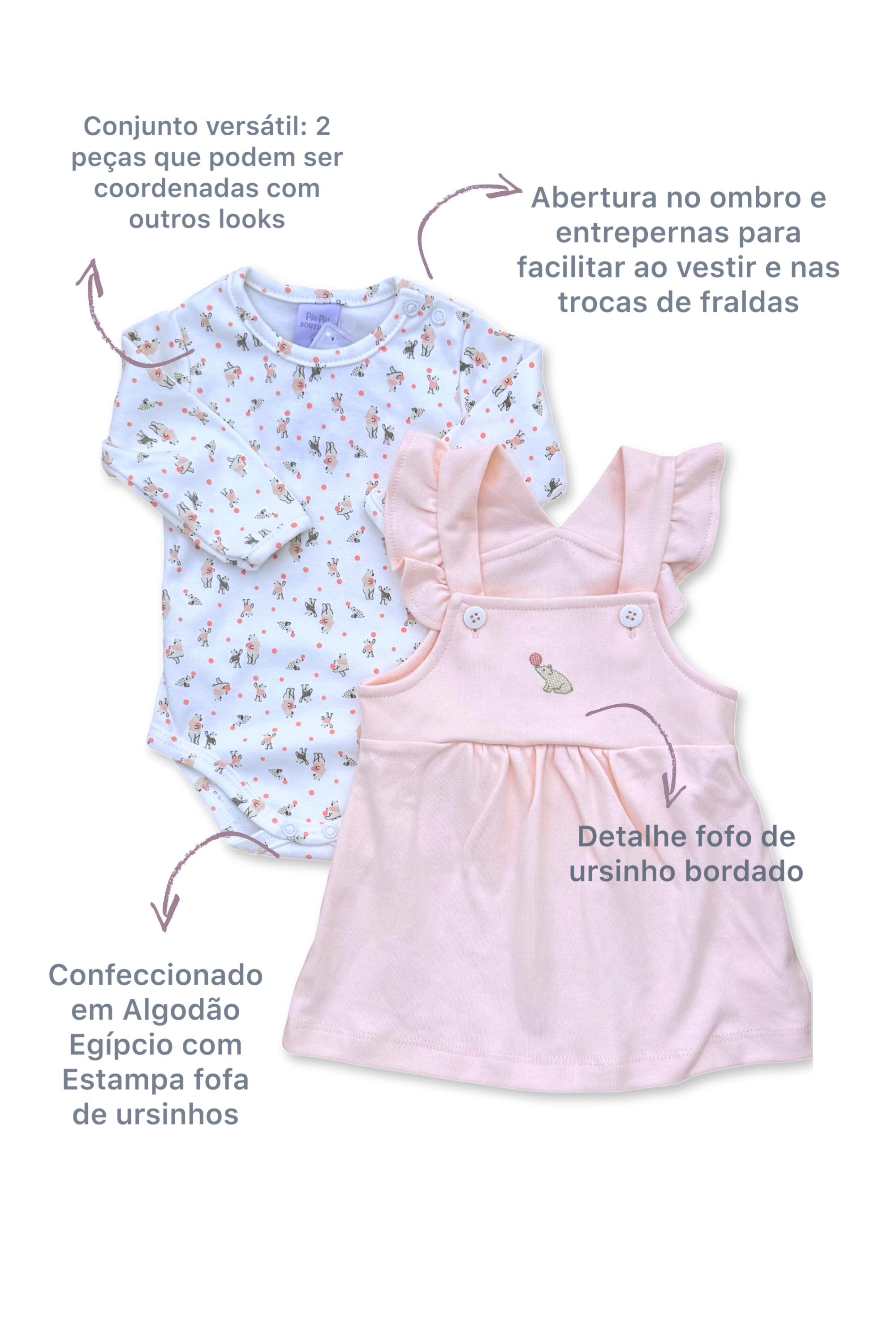 Salopete Bebê Menina com Body Manga Longa — foto 2