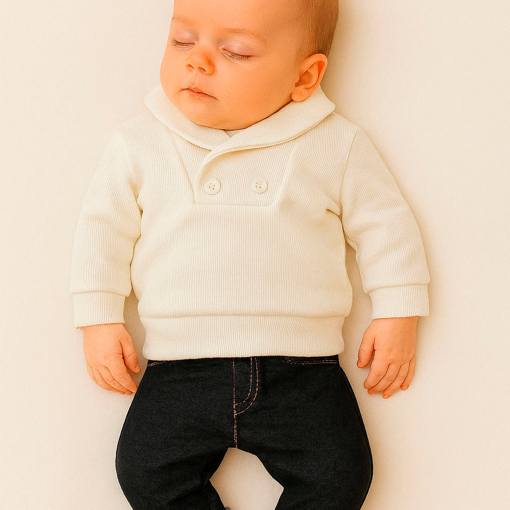 Conjunto Bebê Menino Calça Jeans e Suéter Off White — foto 1