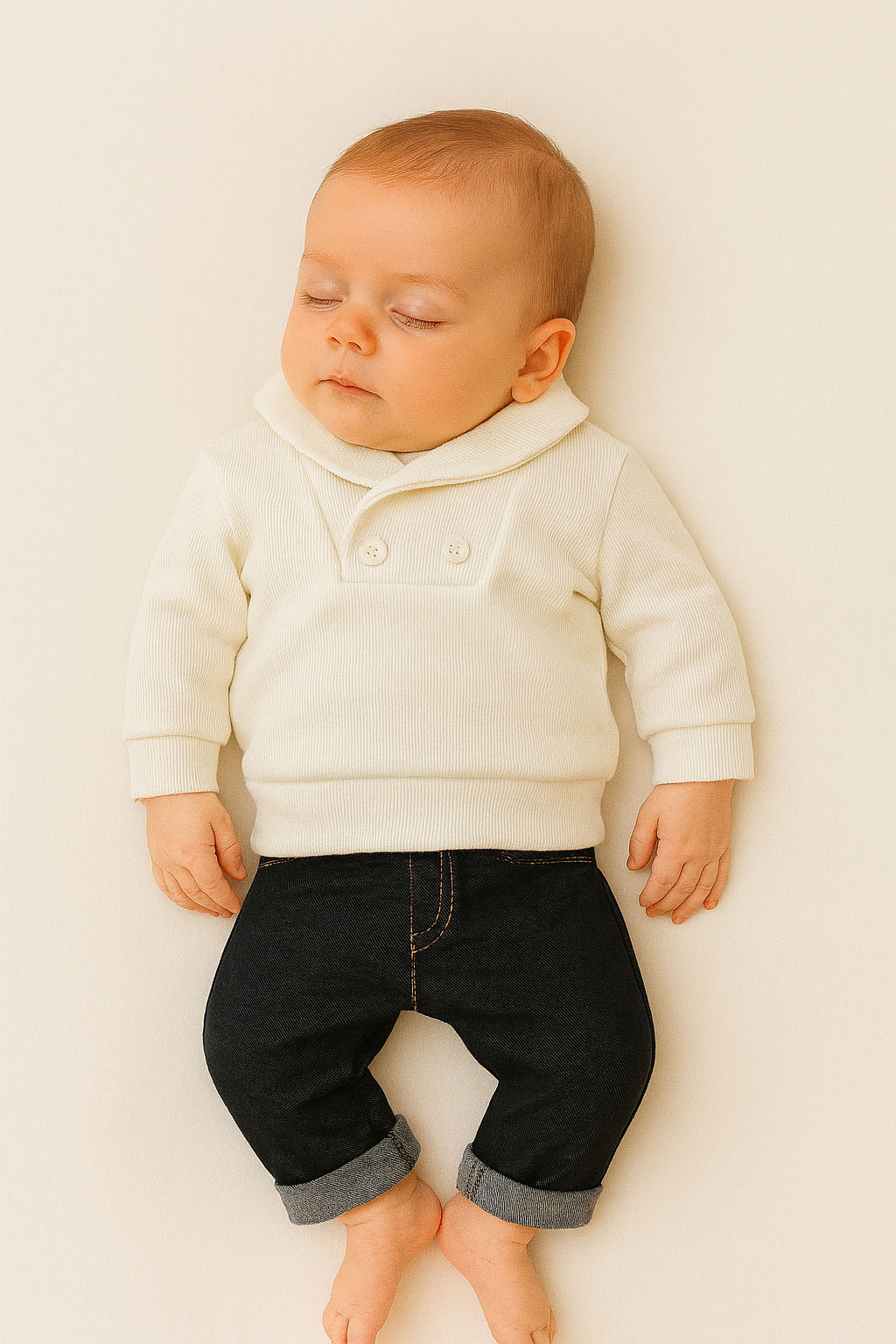Conjunto Bebê Menino Calça Jeans e Suéter Off White — foto 1