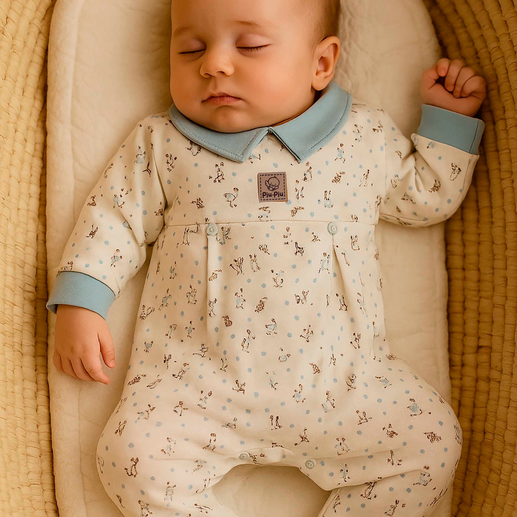Macacão Comprido Bebê Menino Algodão Egípcio Gola Polo Estampa Ursinhos — foto 1