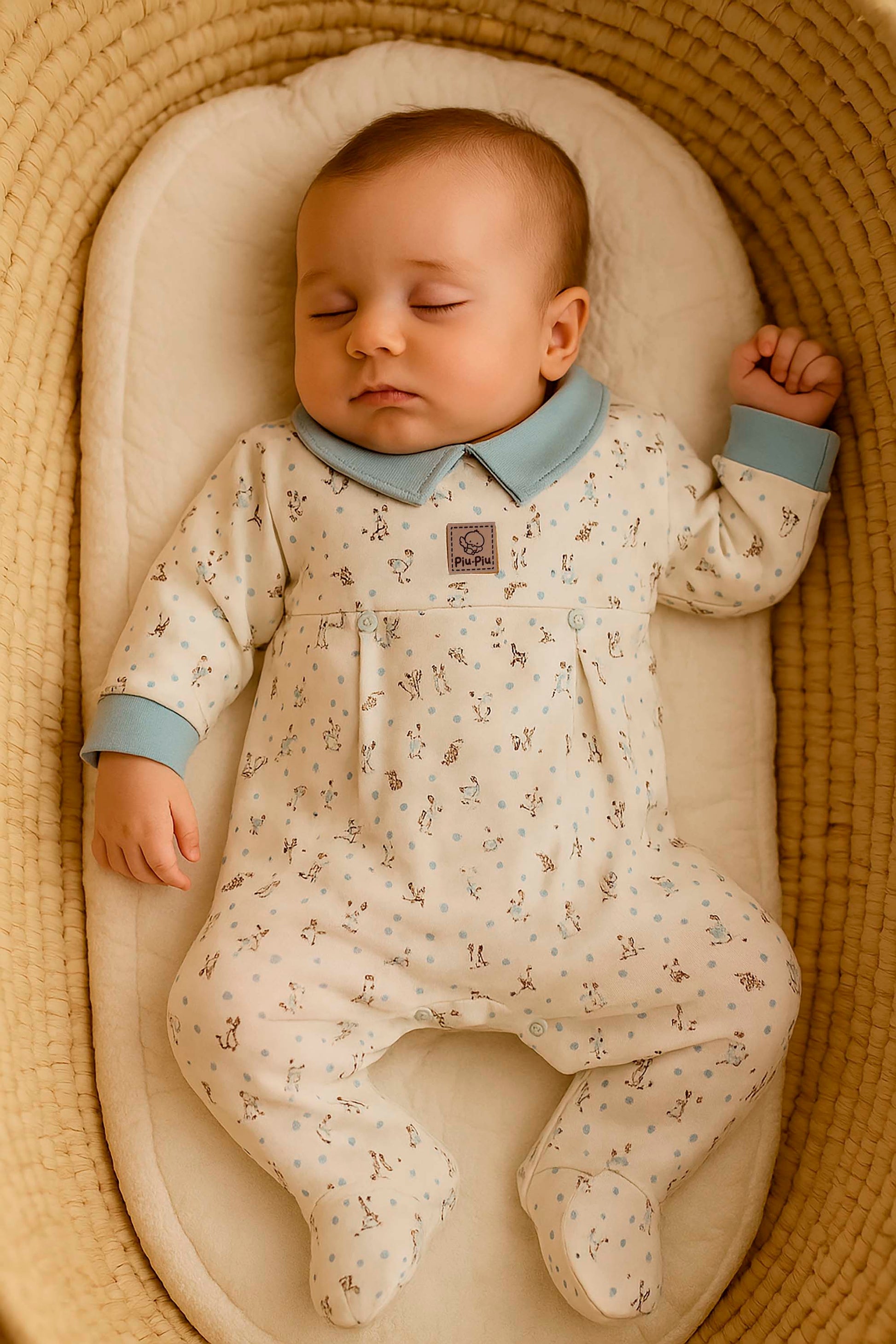 Macacão Comprido Bebê Menino Algodão Egípcio Gola Polo Estampa Ursinhos — foto 1