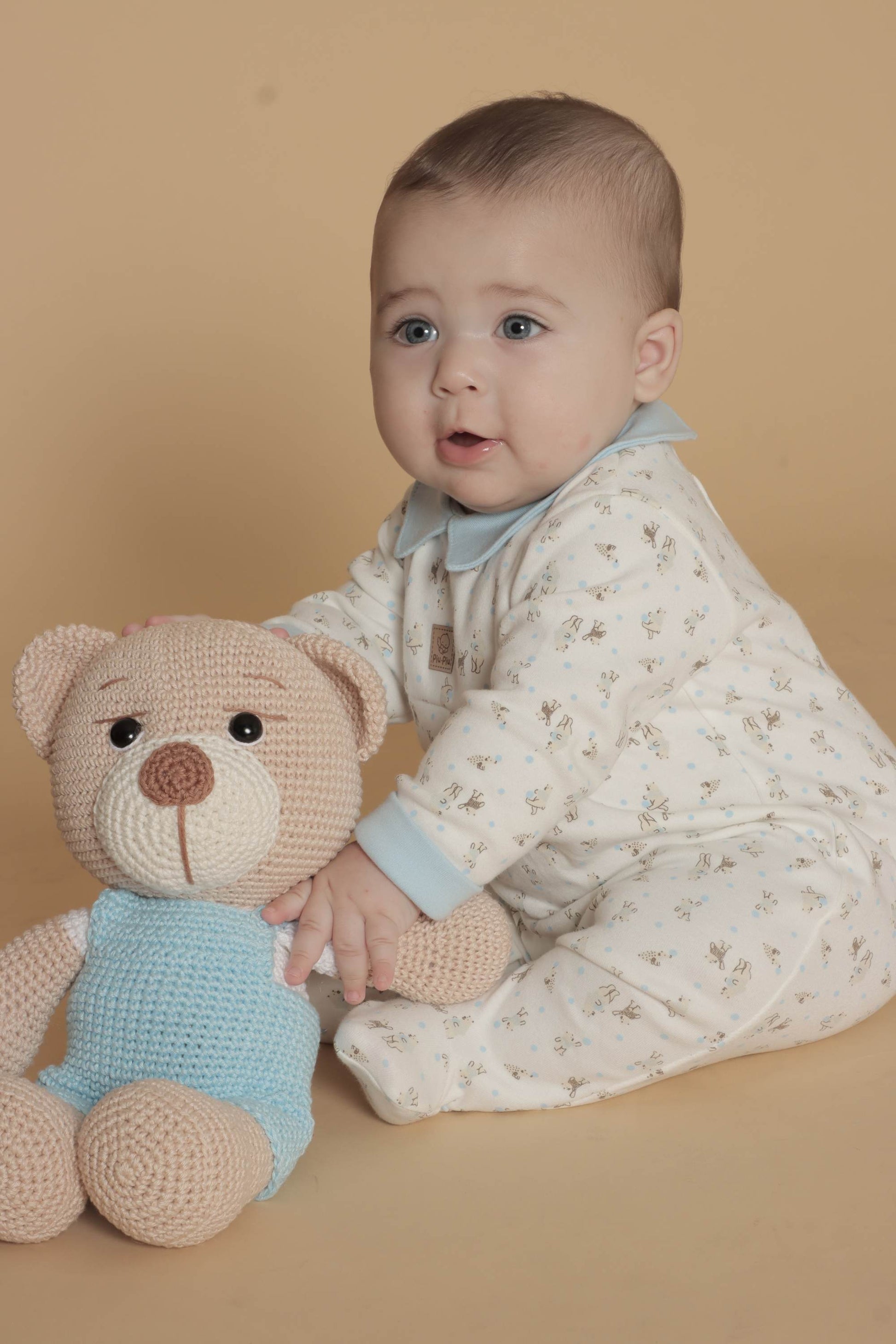 Macacão Comprido Bebê Menino Algodão Egípcio Gola Polo Estampa Ursinhos — foto 2