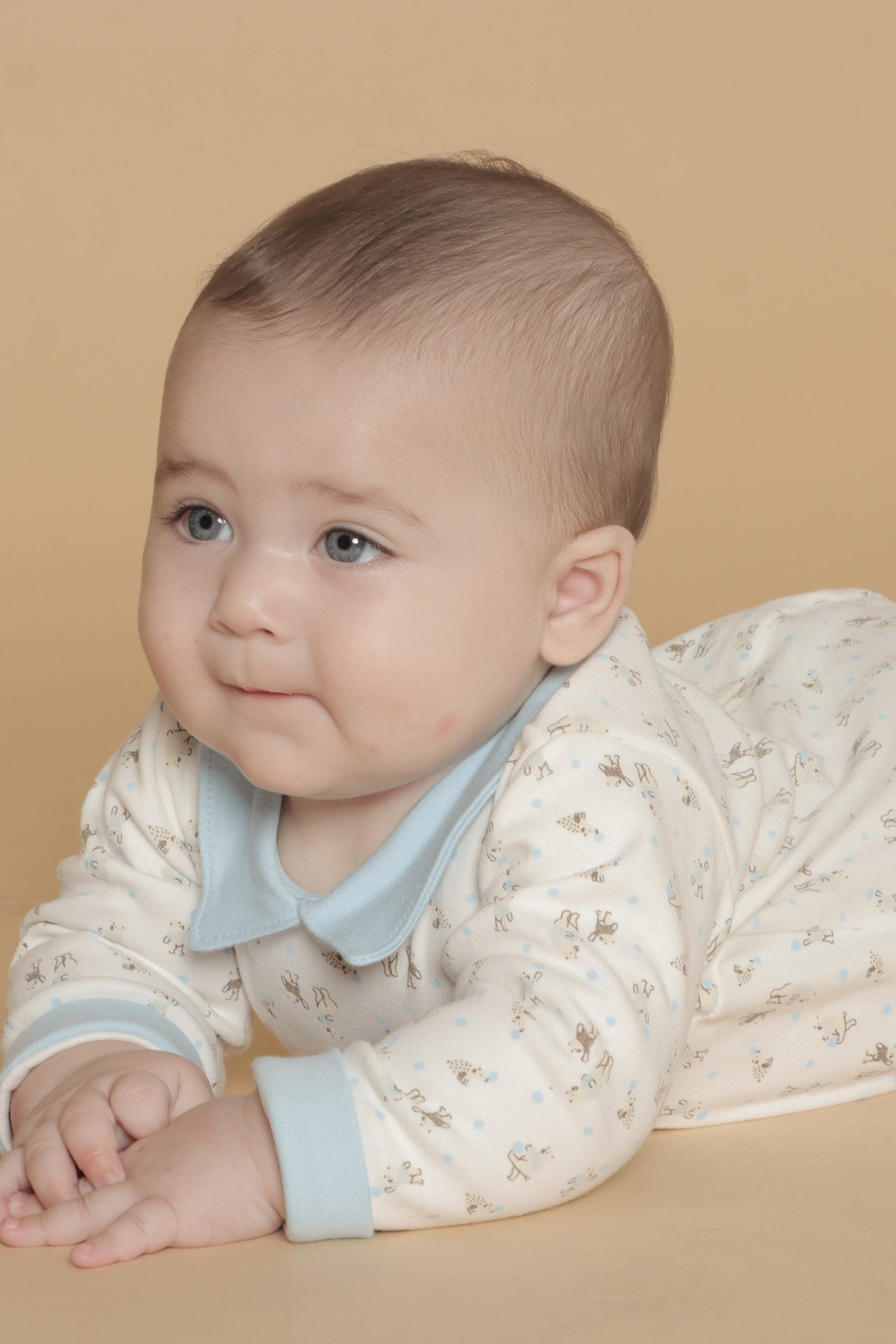 Macacão Comprido Bebê Menino Algodão Egípcio Gola Polo Estampa Ursinhos — foto 4