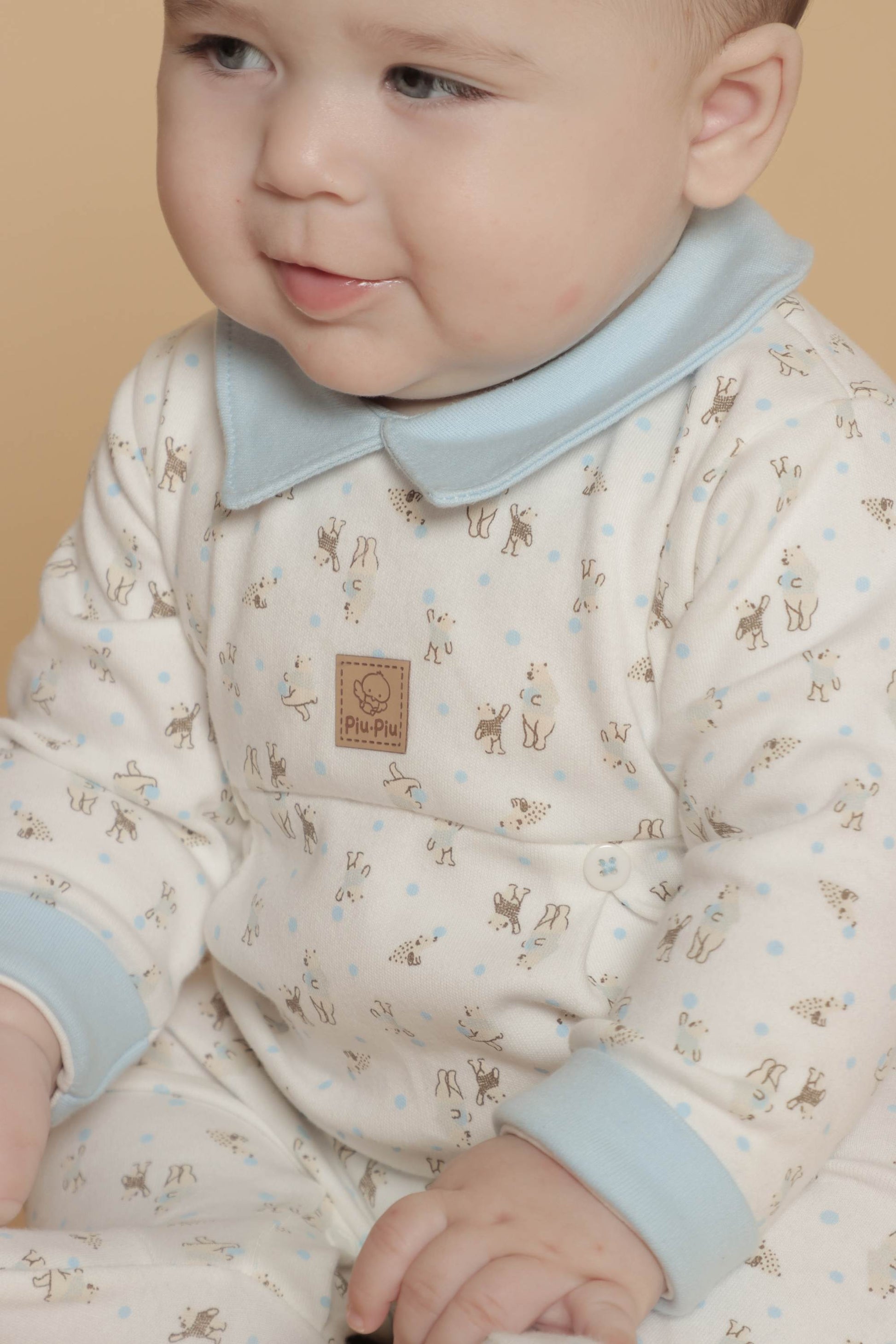 Macacão Comprido Bebê Menino Algodão Egípcio Gola Polo Estampa Ursinhos — foto 5