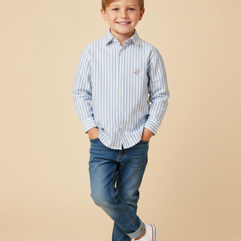 Camisa Infantil Listrada para Meninos Manga Longa - Dame Dos