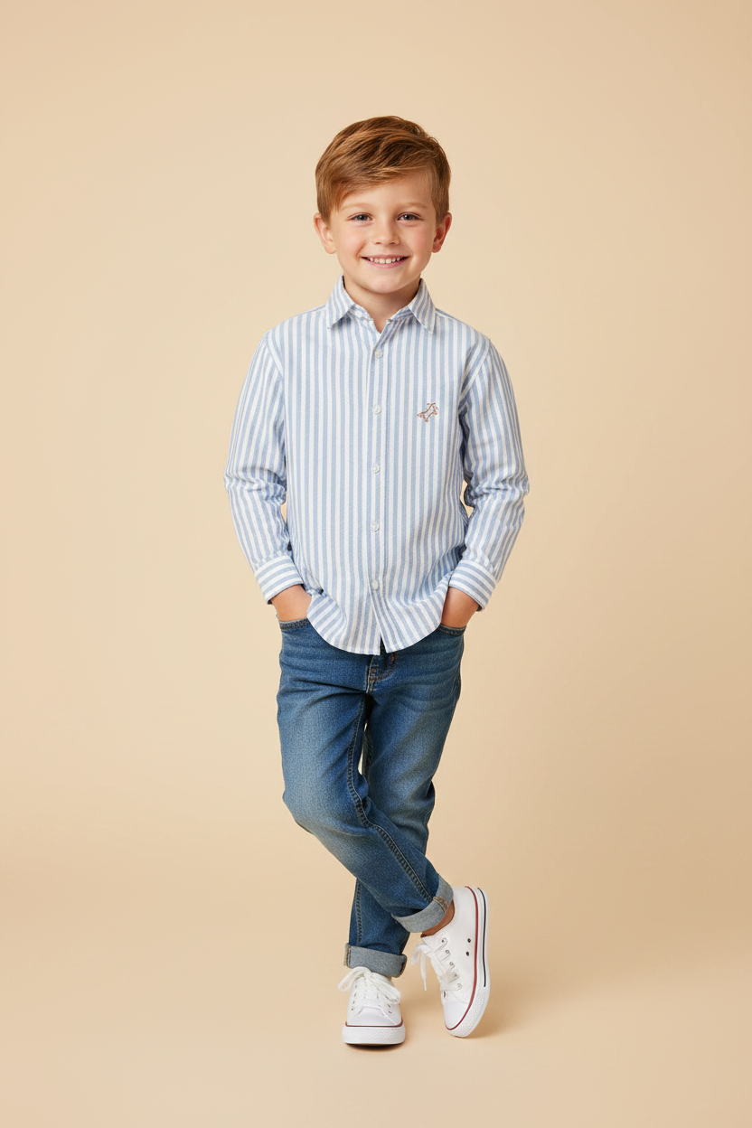 Camisa Infantil Listrada para Meninos Manga Longa - Dame Dos