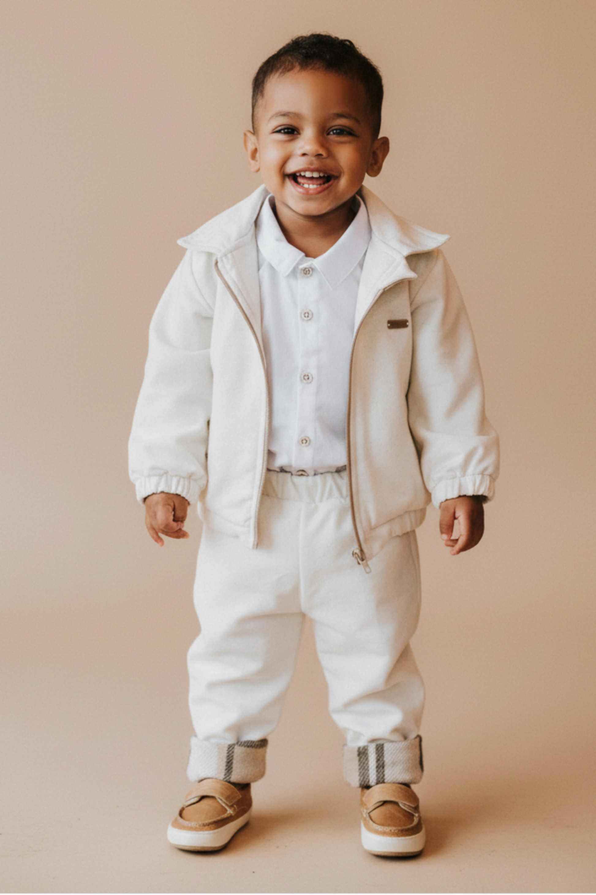Calça Forrada para Bebê Menino Chess Creme — foto 1