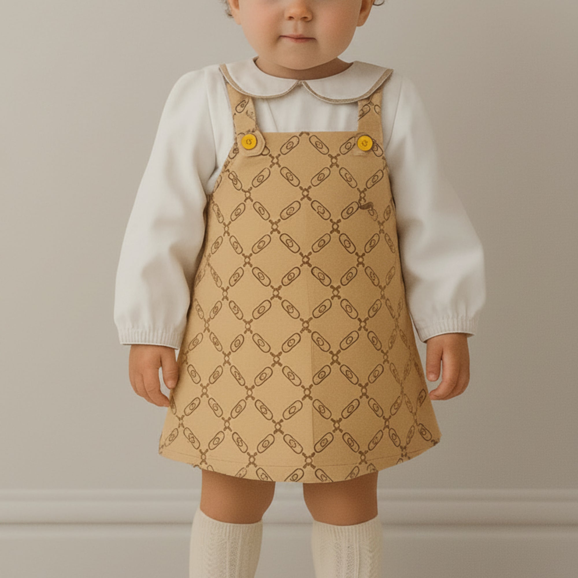Jardineira Infantil para Menina com Blusa em Malha Off White — foto 1