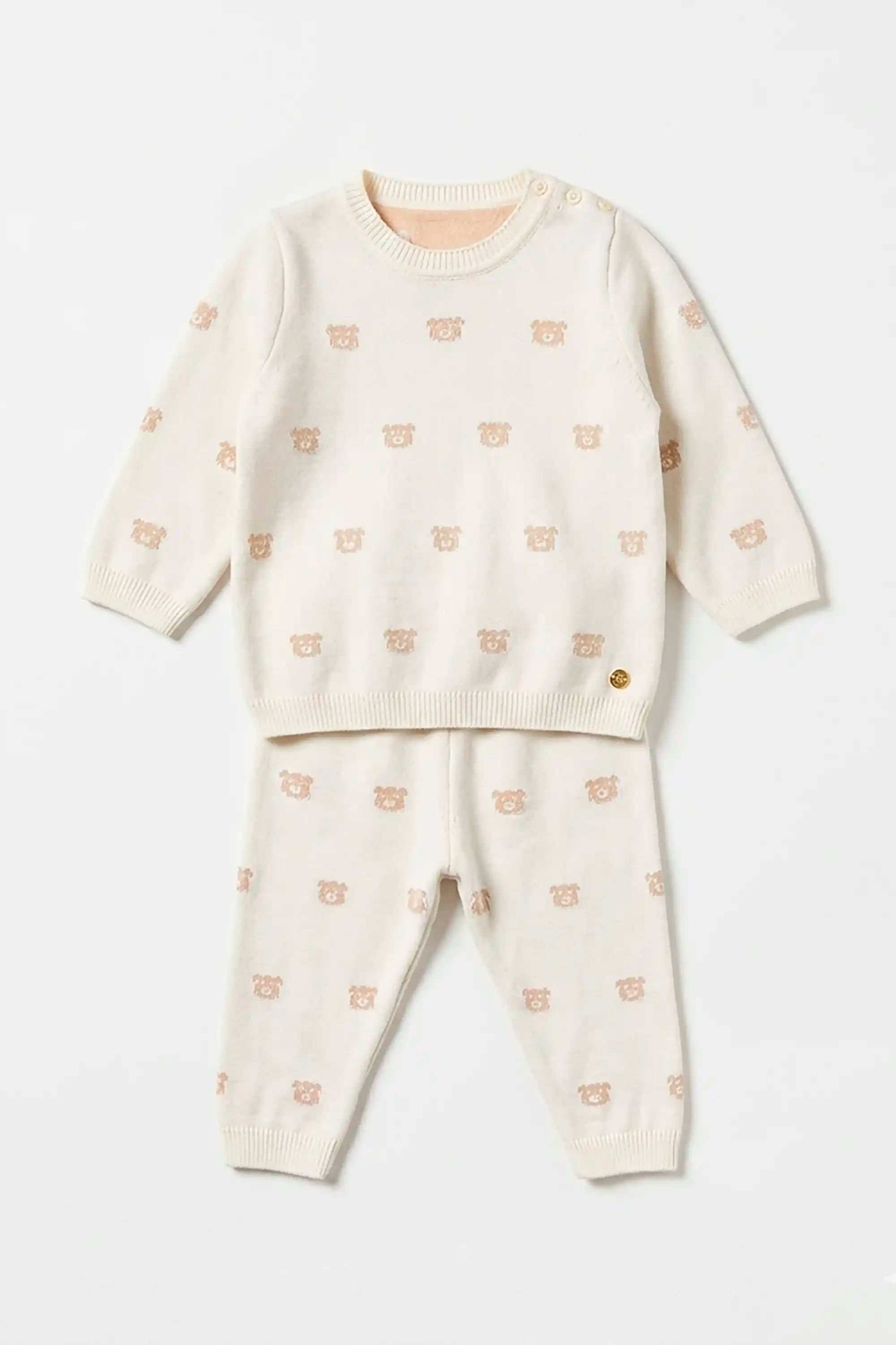 Conjunto Infantil em Tricô Premium Ursinhos Blusa e Calça Off White — foto 2