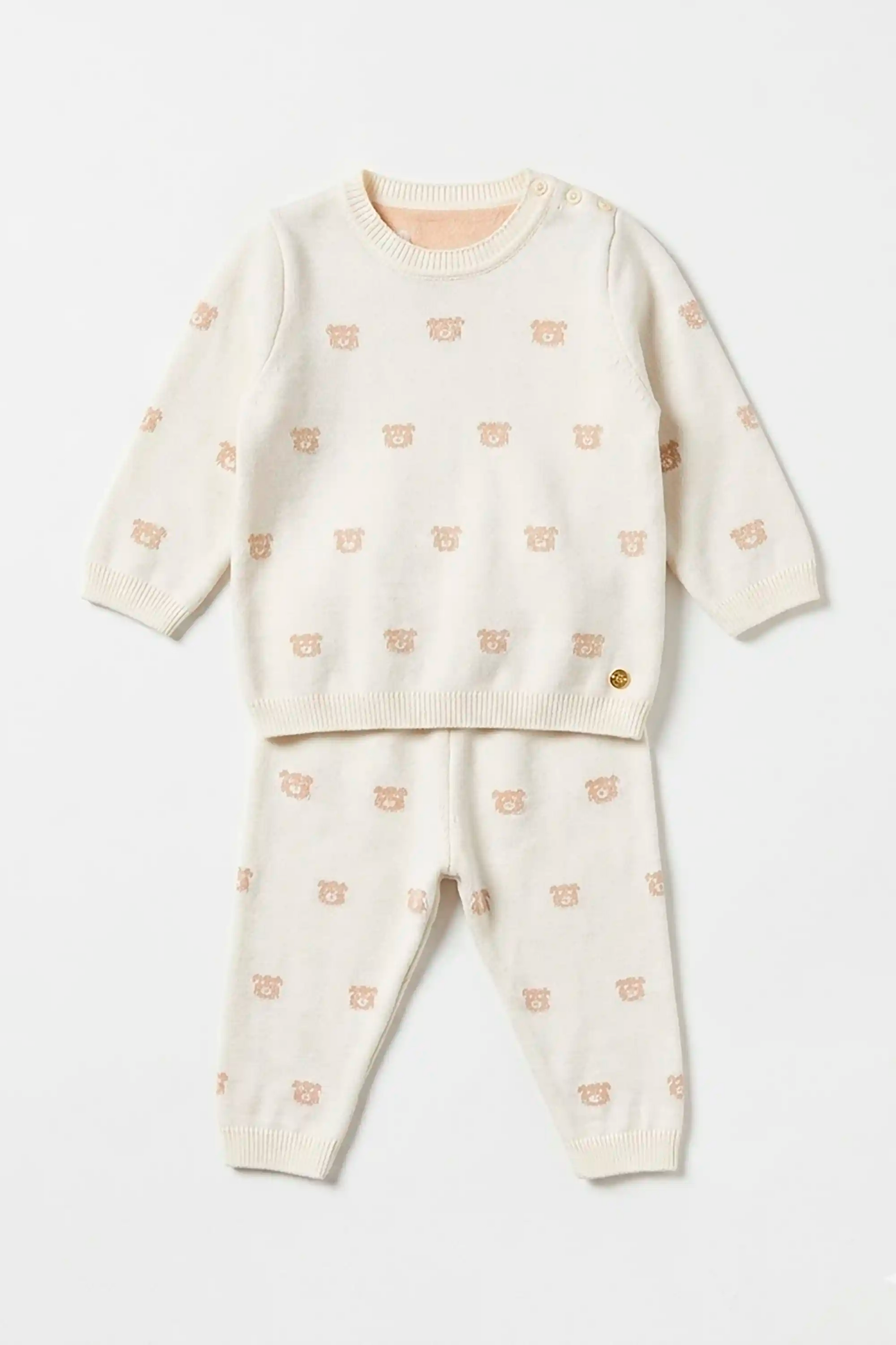 Conjunto Infantil em Tricô Premium Ursinhos Blusa e Calça Off White — foto 2