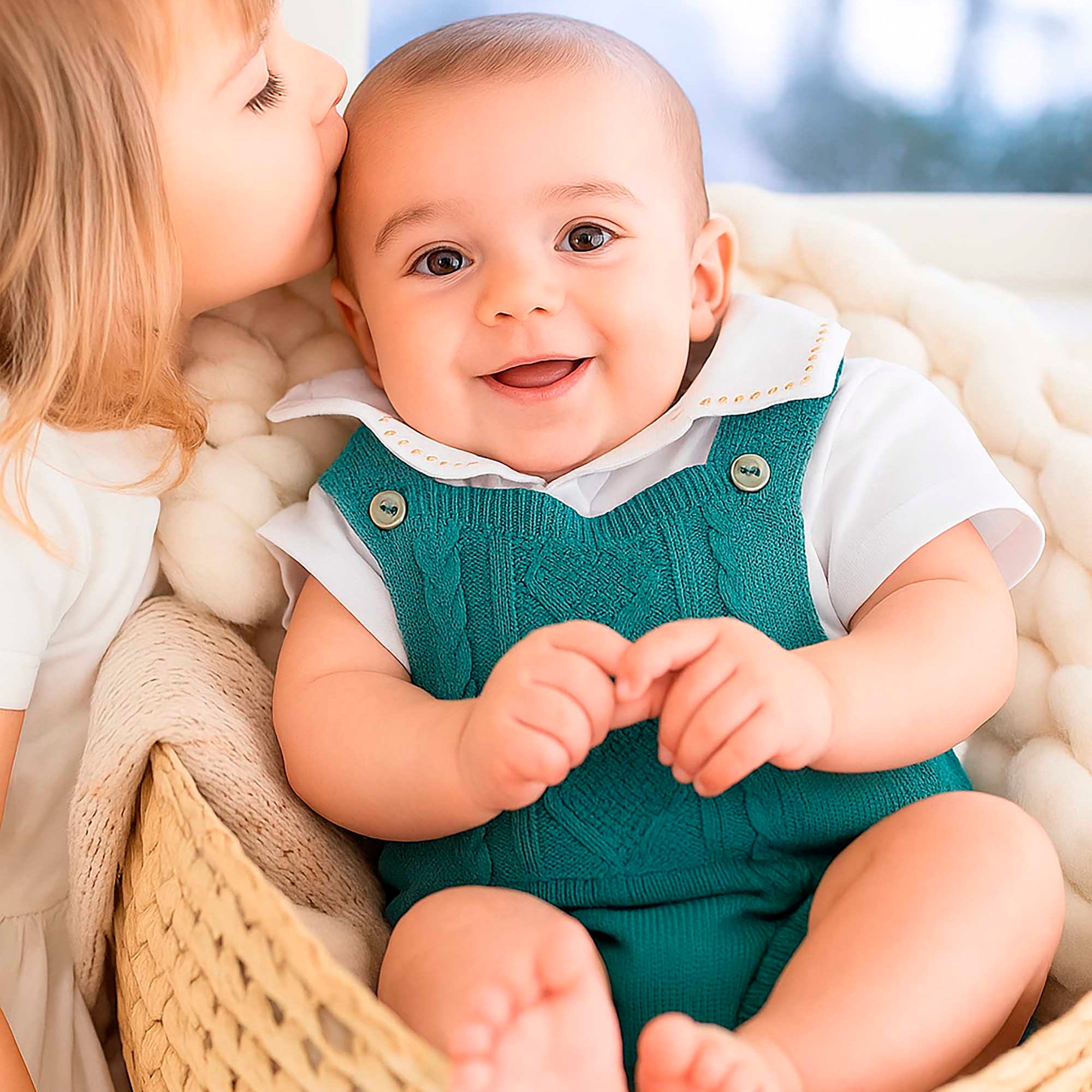 Romper em Tricô para Bebê Verde — foto 1