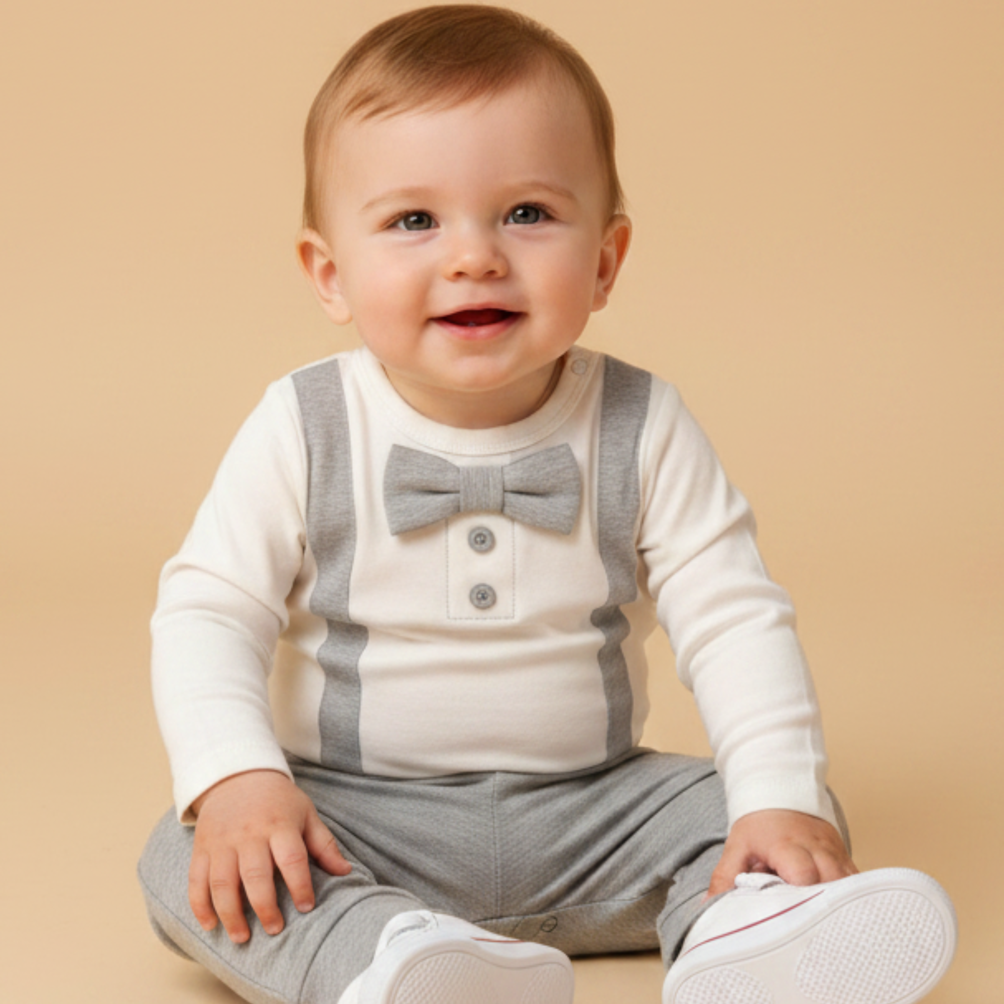 Conjunto Bebê Body com Gravata Borboleta e Calça Suedine