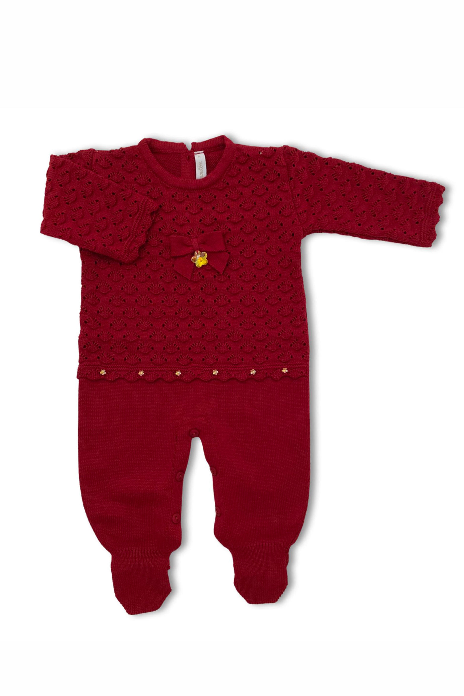 Macacão Maternidade Tricot Maitê Estampa Folhas Vermelho — foto 3