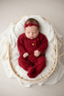 Macacão Maternidade Tricot Maitê Estampa Folhas Vermelho — foto 1