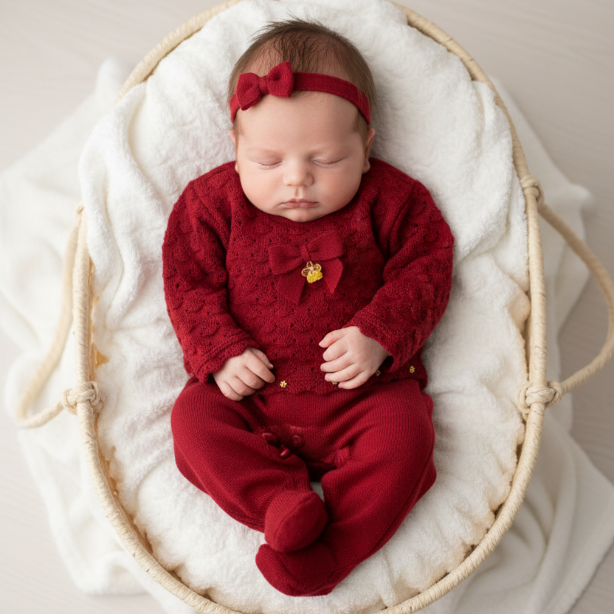 Macacão Maternidade Tricot Maitê Estampa Folhas Vermelho — foto 1