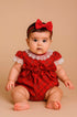 Romper Bebê Xadrez Vermelho com Laços Look Natal e Ensaio — foto 1