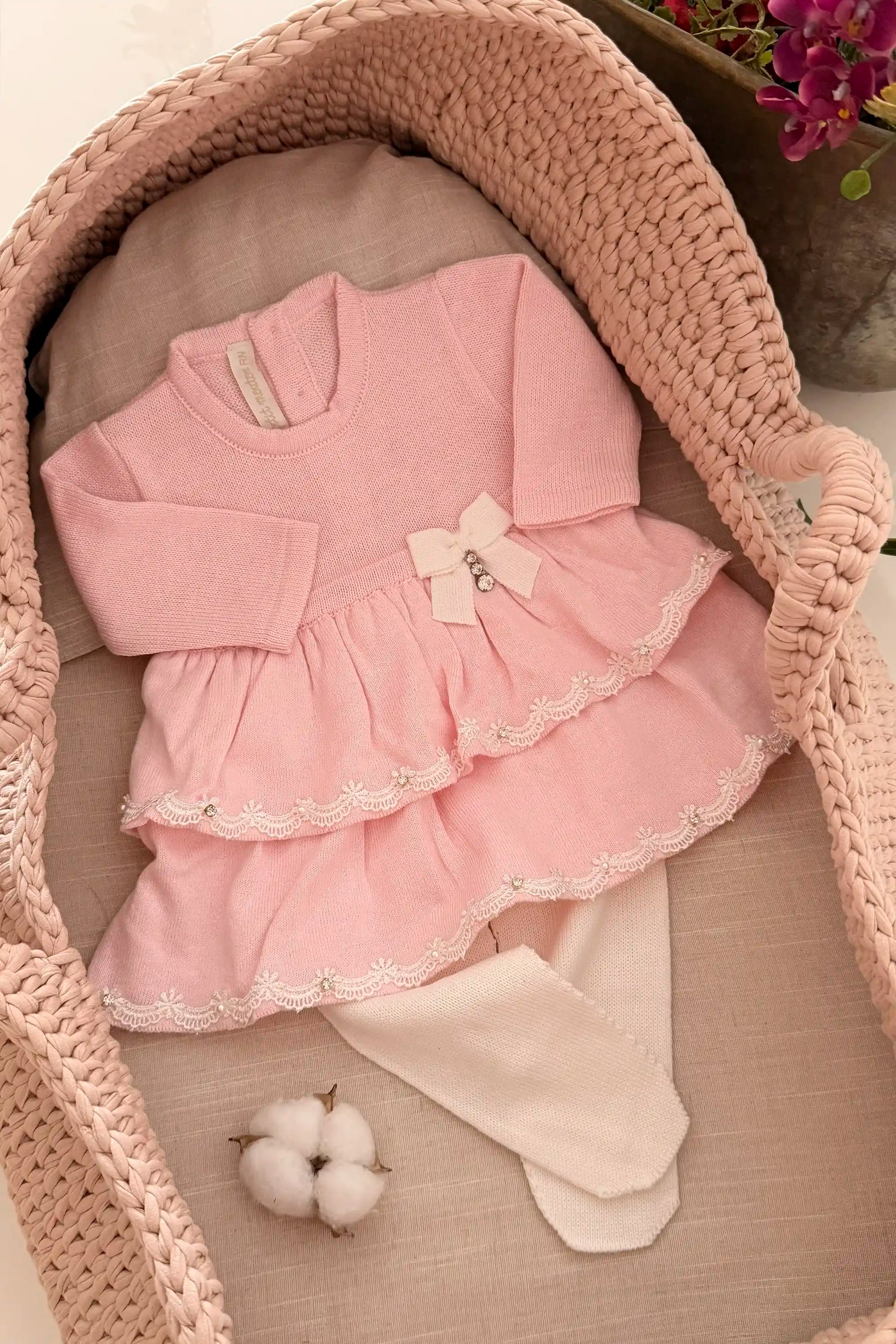 Conjunto de Maternidade Vestido Rosa Babados em Tricot — foto 2