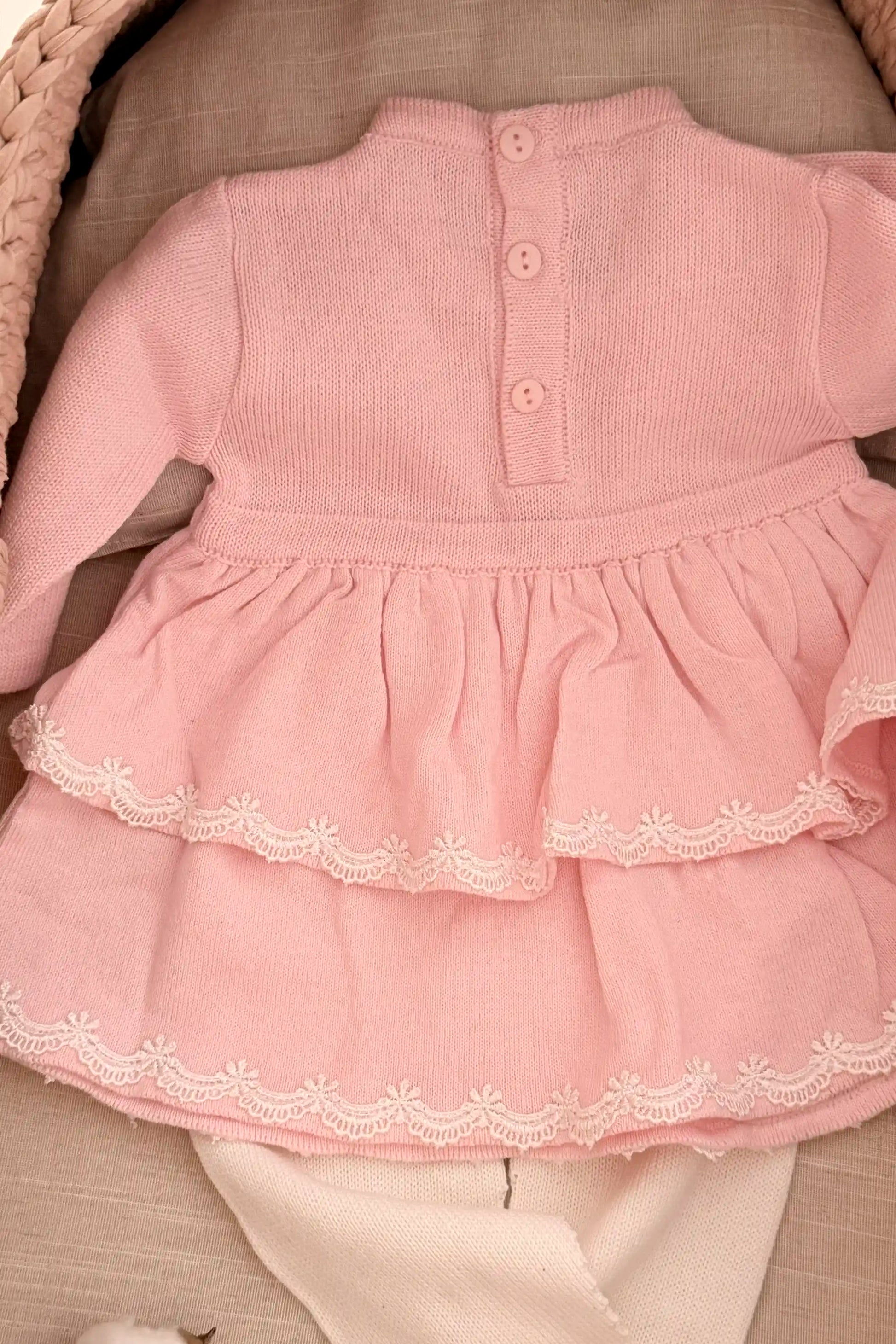 Conjunto de Maternidade Vestido Rosa Babados em Tricot