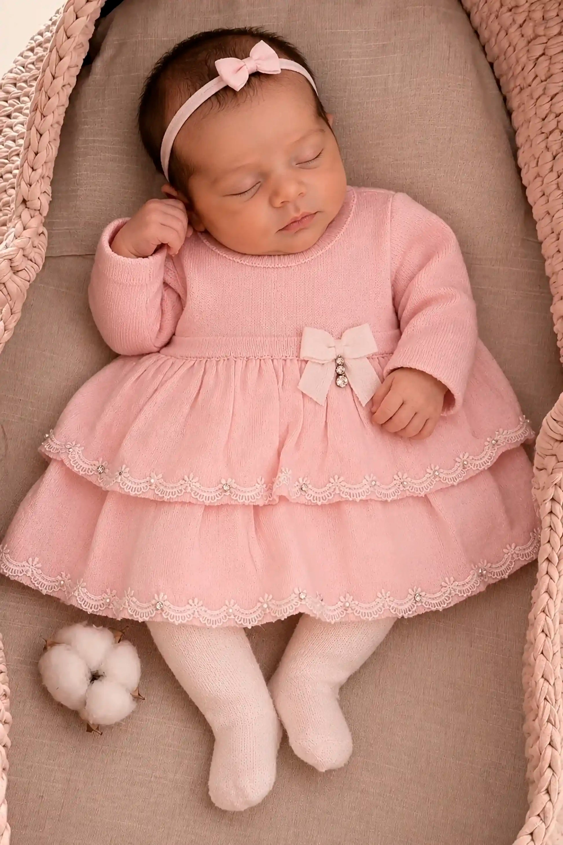 Conjunto de Maternidade Vestido Rosa Babados em Tricot — foto 3
