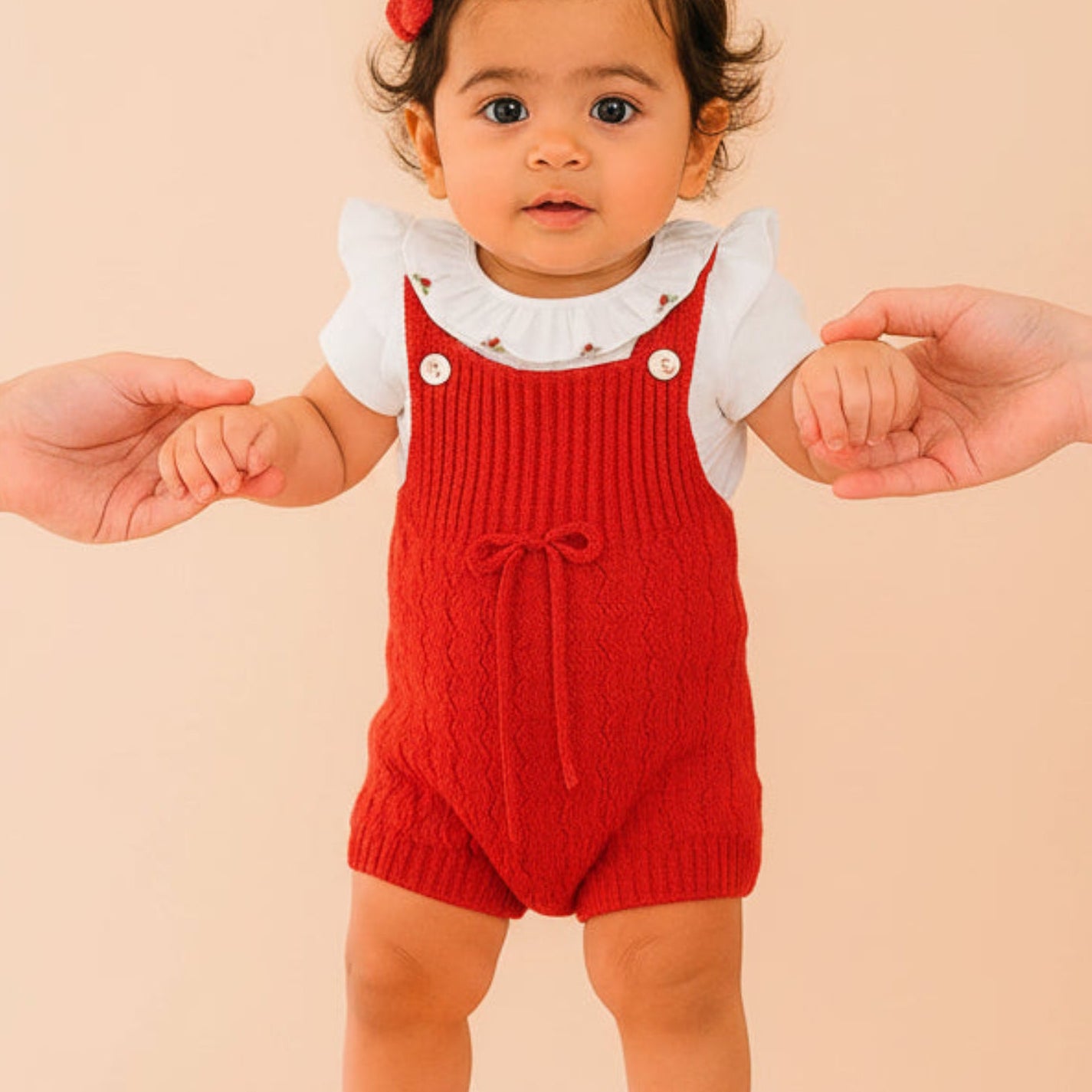 Conjunto Romper em Tricô Rendando Vermelho e Body em Suedine — foto 1