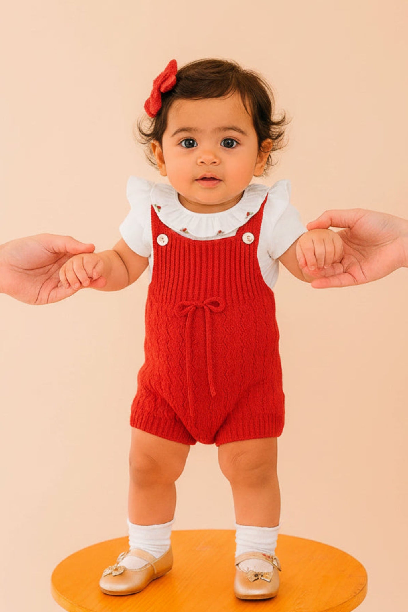 Conjunto Romper em Tricô Rendando Vermelho e Body em Suedine — foto 1