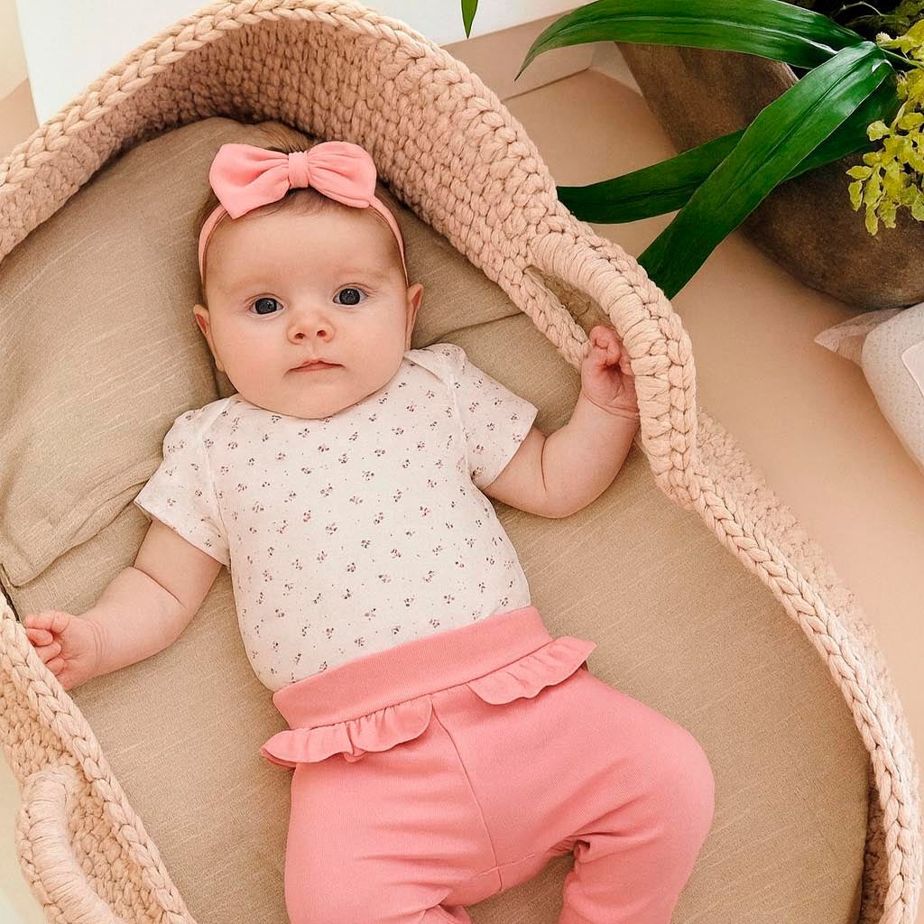 Conjunto Bebê Menina Body e Calça Floral Margarida Algodão Egípcio — foto 1