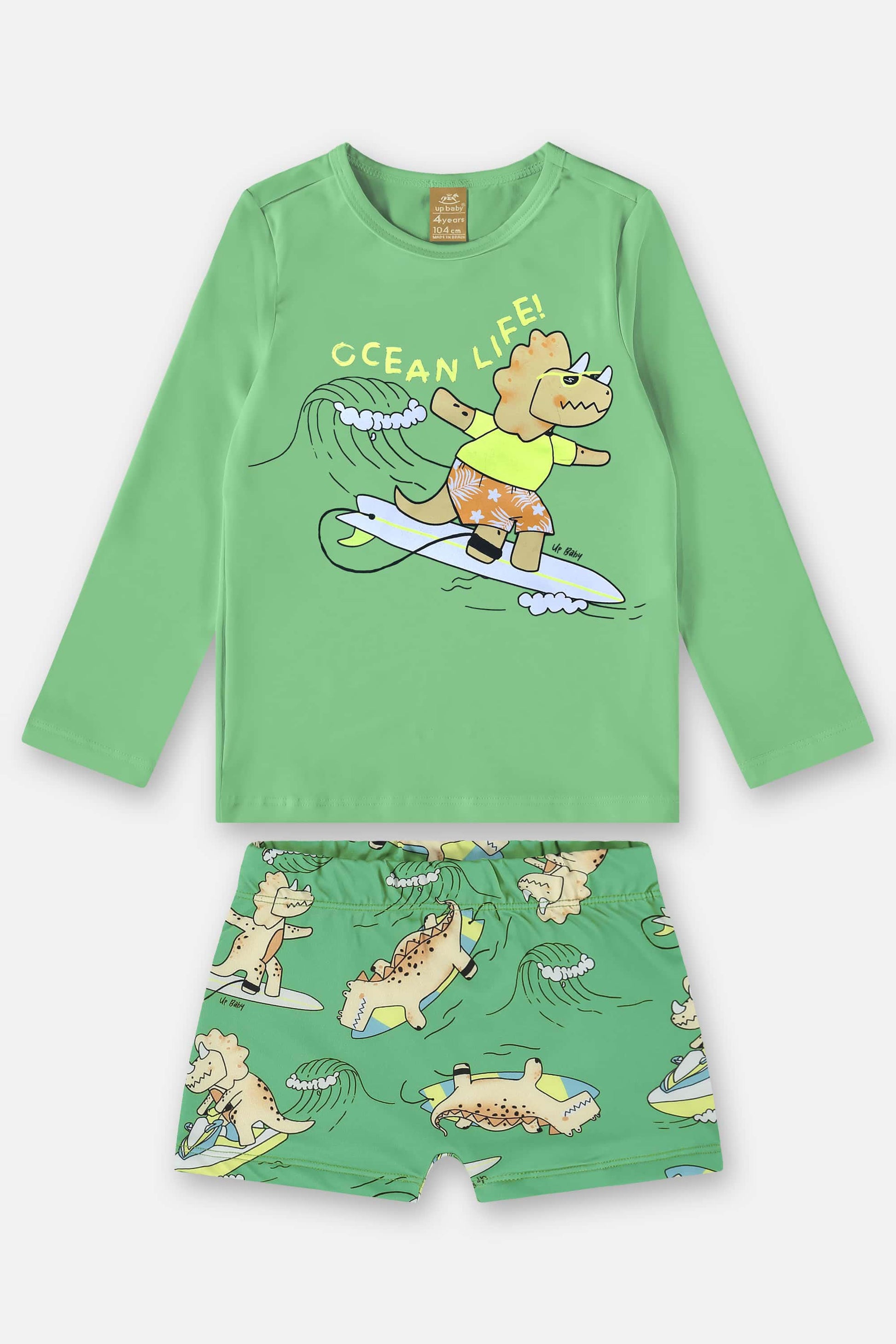 Conjunto Infantil em Malha UV Camiseta e Sunga Boxer Estampa Dino — foto 2
