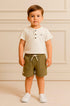 Conjunto Infantil Menino Camiseta Gola Padre Bermuda de Sarja — foto 1