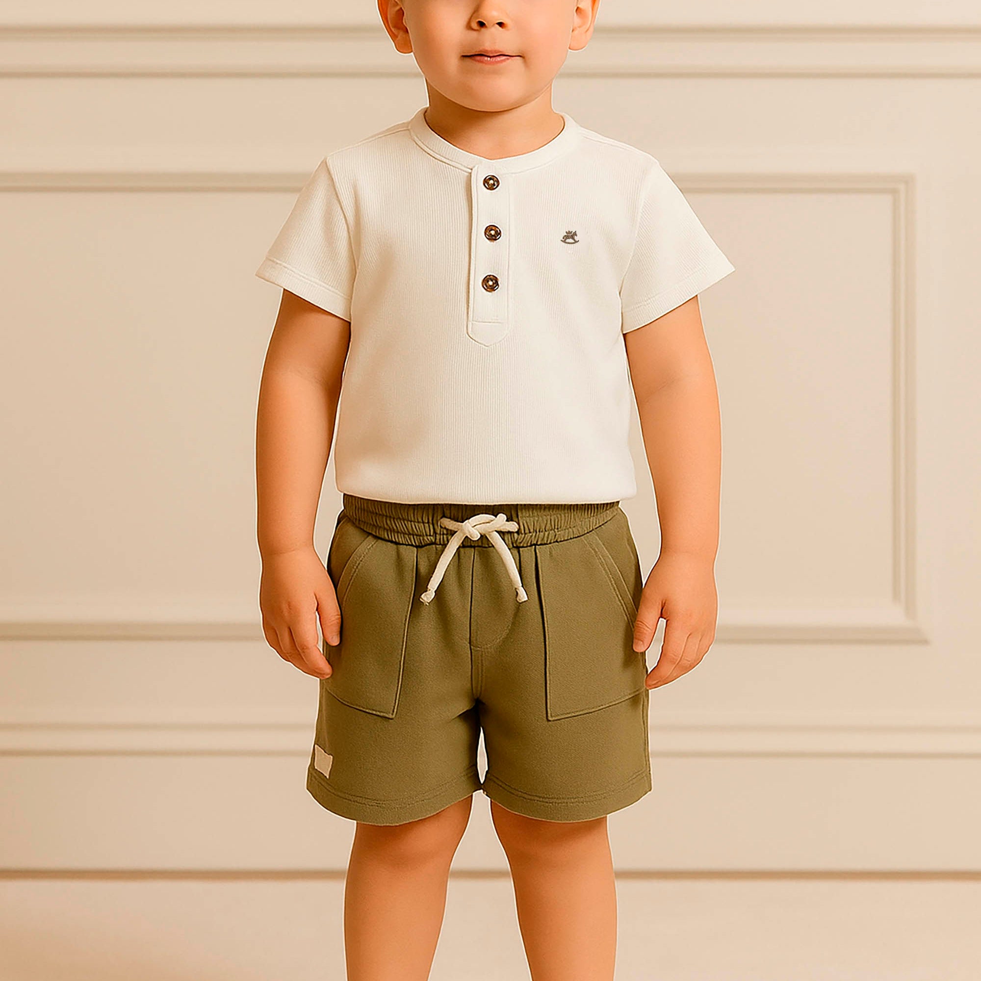 Conjunto Infantil Menino Camiseta Gola Padre Bermuda de Sarja — foto 1