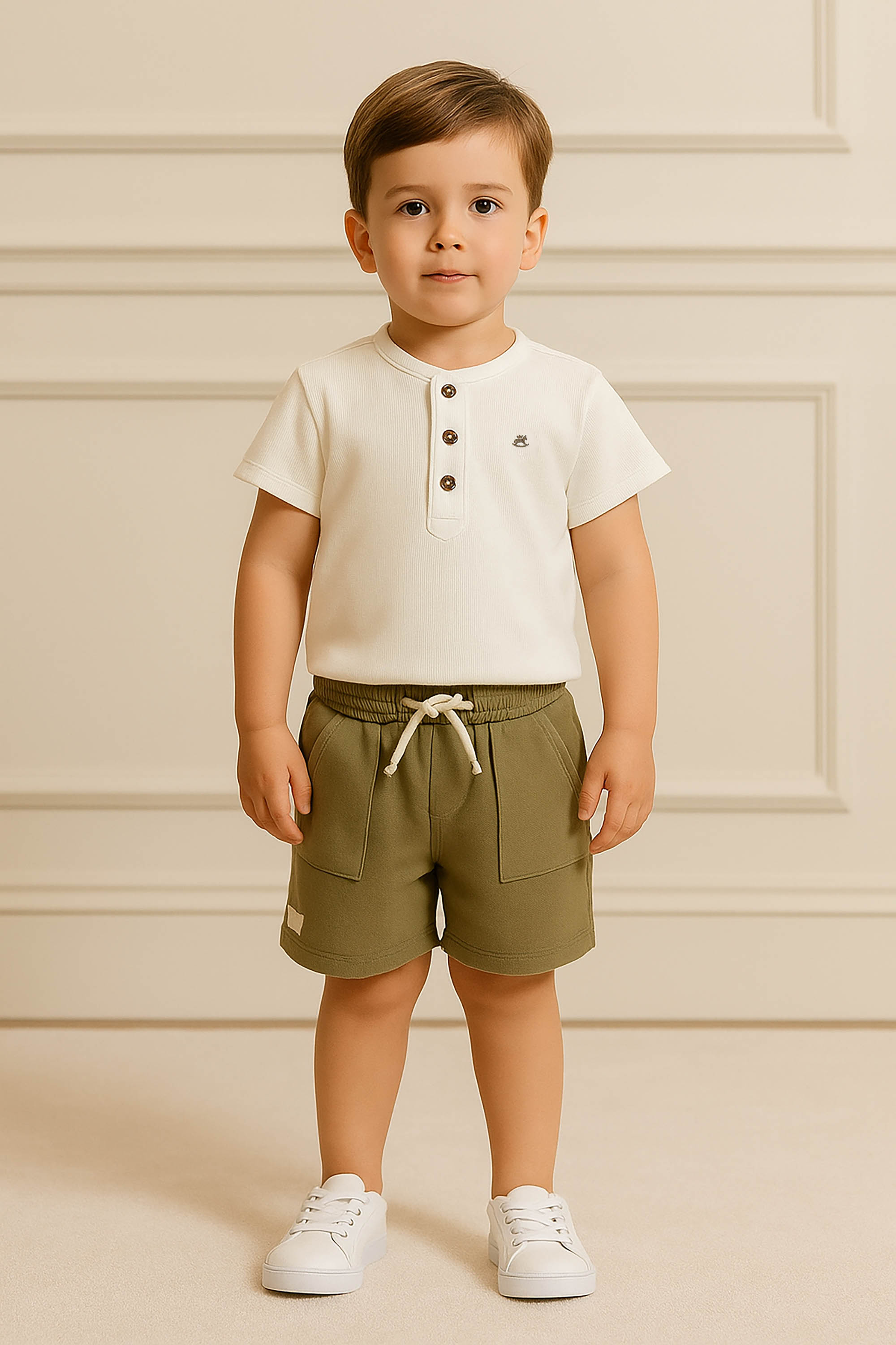 Conjunto Infantil Menino Camiseta Gola Padre Bermuda de Sarja — foto 1