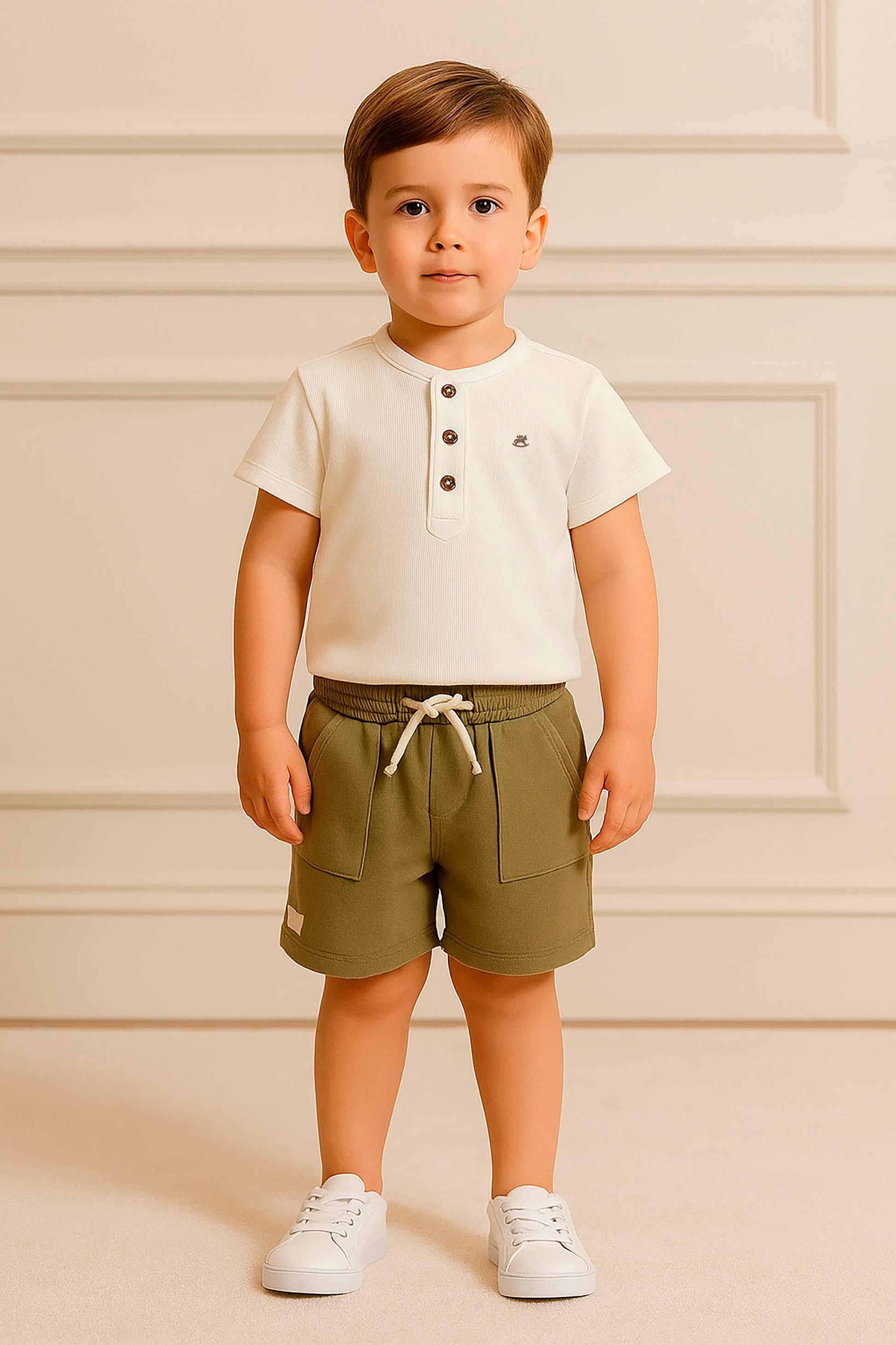 Conjunto Infantil Menino Camiseta Gola Padre Bermuda de Sarja — foto 1