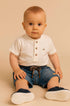 Conjunto Bebê Menino Camiseta Gola Padre Bermuda Jeans — foto 1
