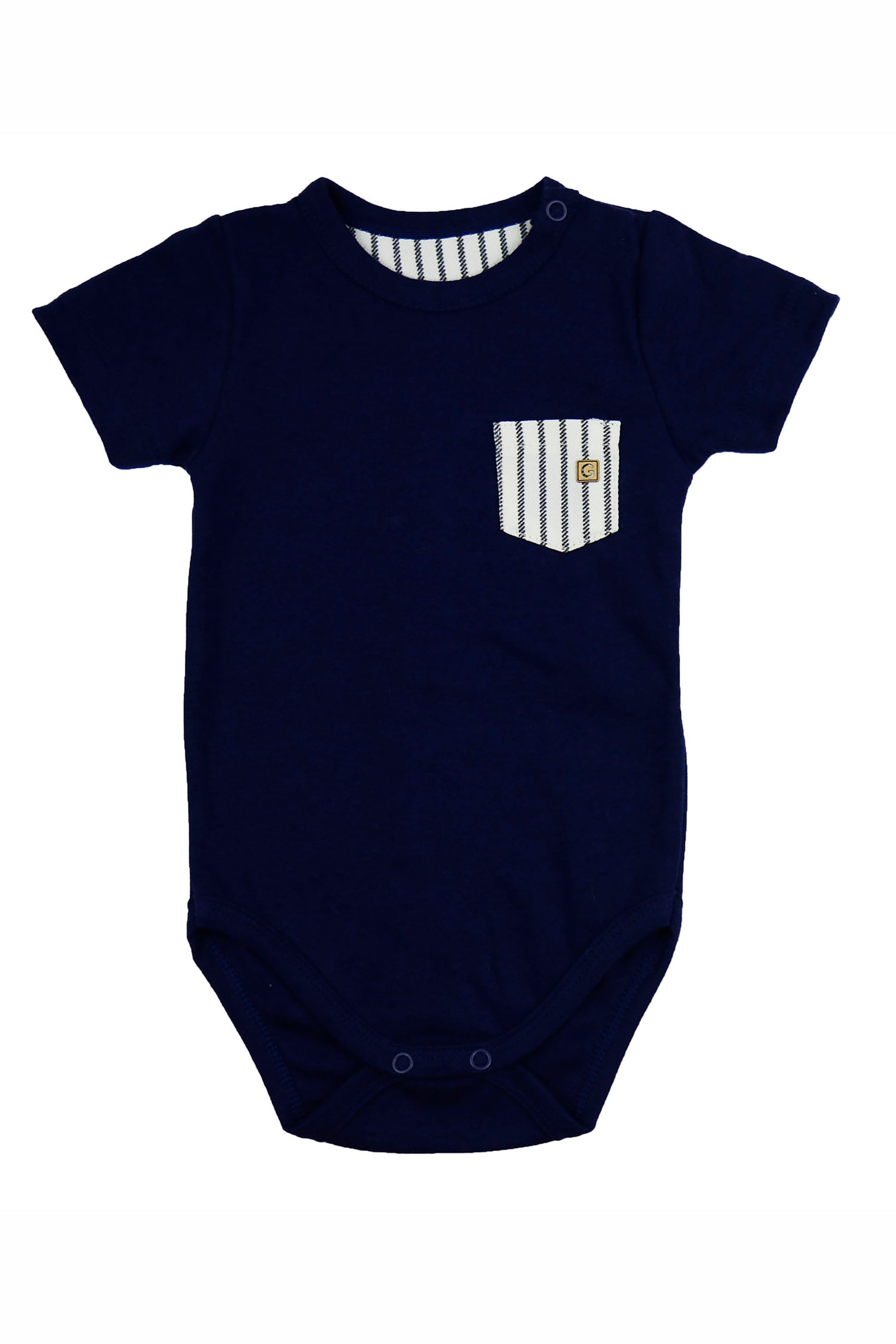 Conjunto Bebê Menino Body Navy com Short Listrado e Babador Marinheiro — foto 3