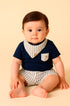 Conjunto Bebê Menino Body Navy com Short Listrado e Babador Marinheiro — foto 1