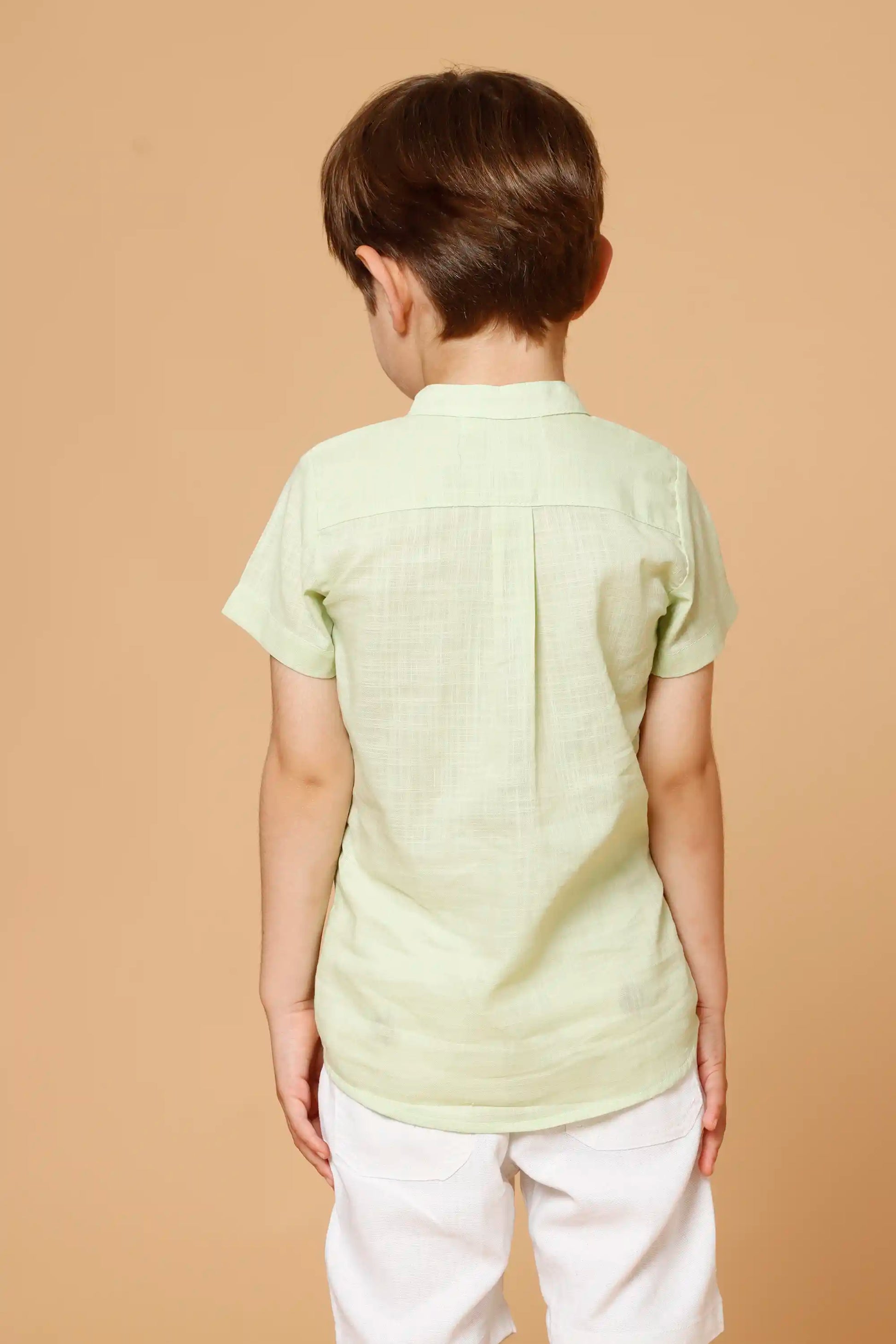 Camisa Infantil Menino Manga Curta Gola Padre Verde Claro — foto 3