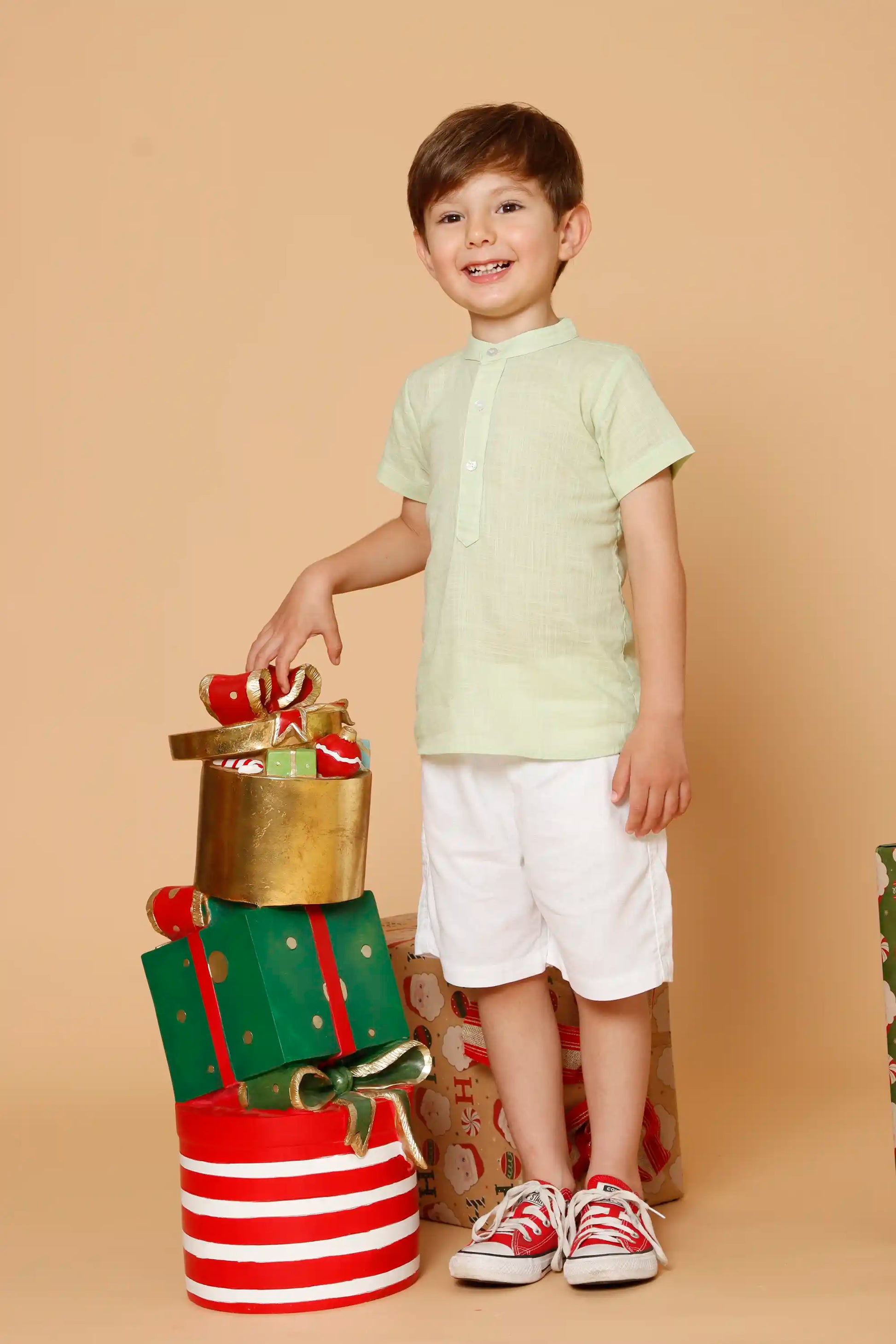 Camisa Infantil Menino Manga Curta Gola Padre Verde Claro — foto 4