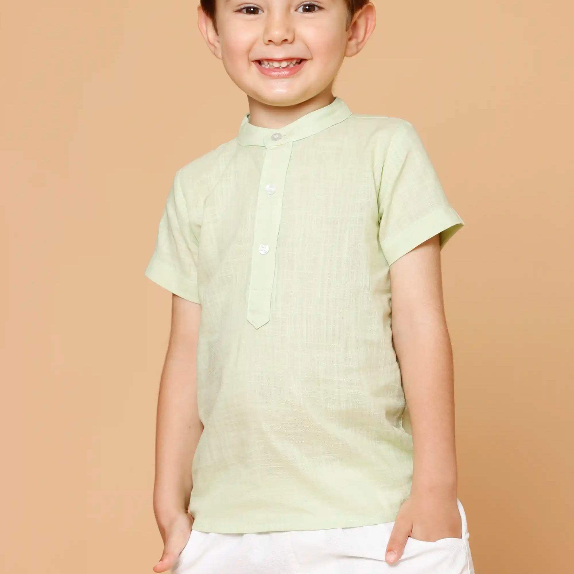 Camisa Infantil Menino Manga Curta Gola Padre Verde Claro — foto 1
