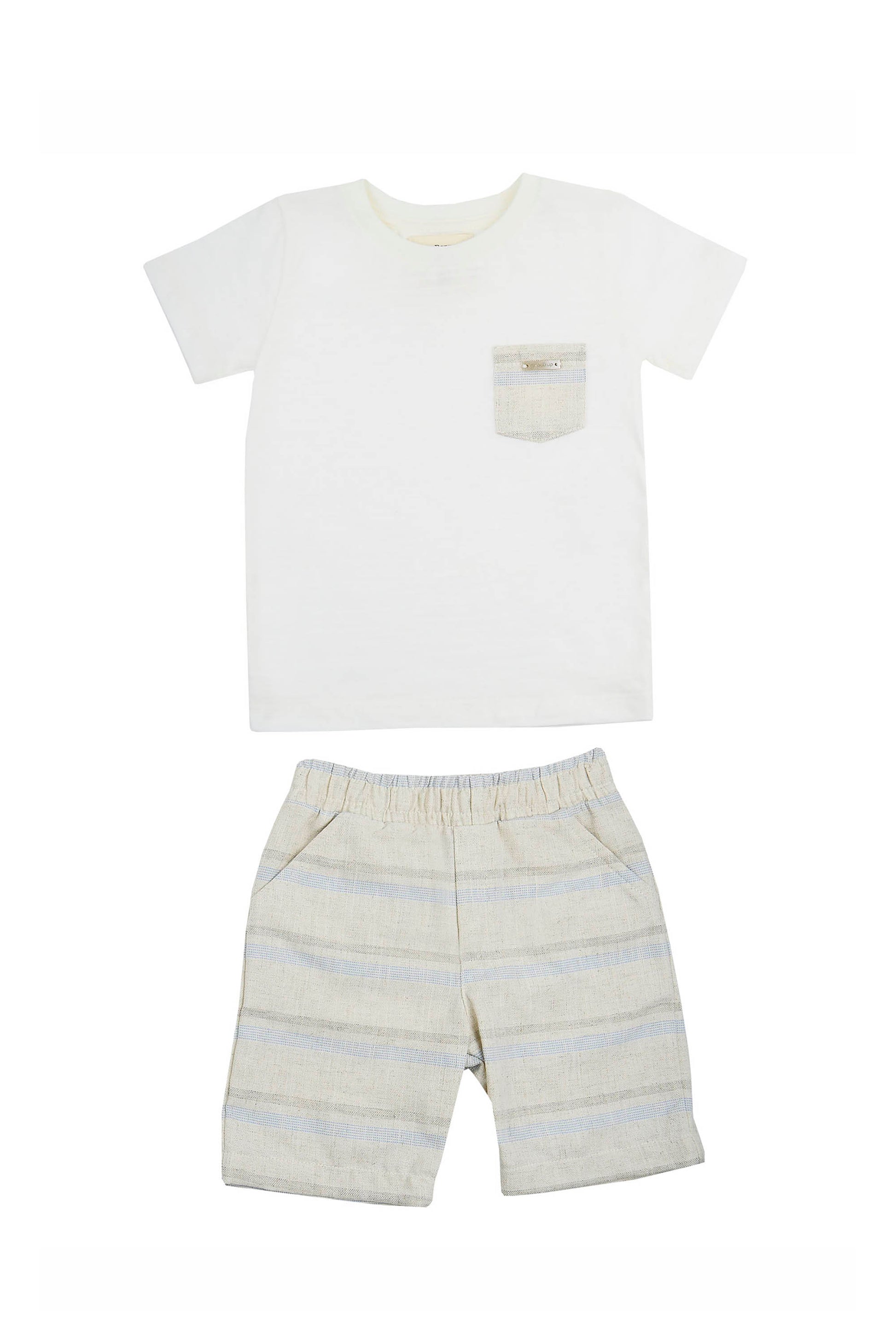 Conjunto Infantil Menino Camiseta e Bermuda com Listras Tons Neutros — foto 2