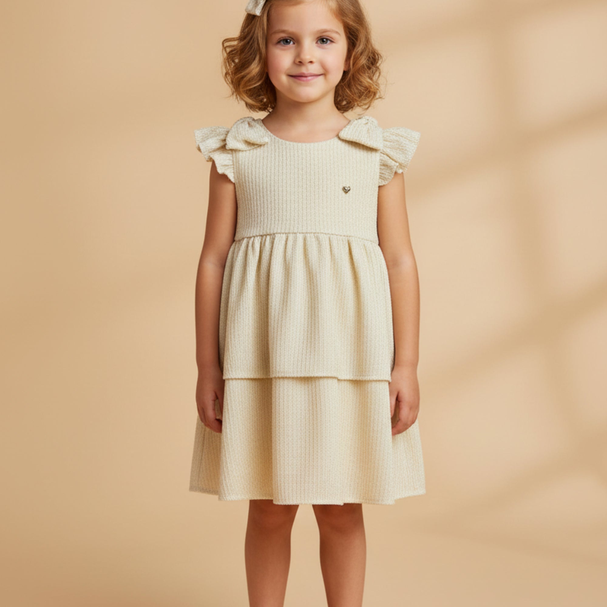 Vestido Infantil Lurex Dourado com Babados Shine — foto 2
