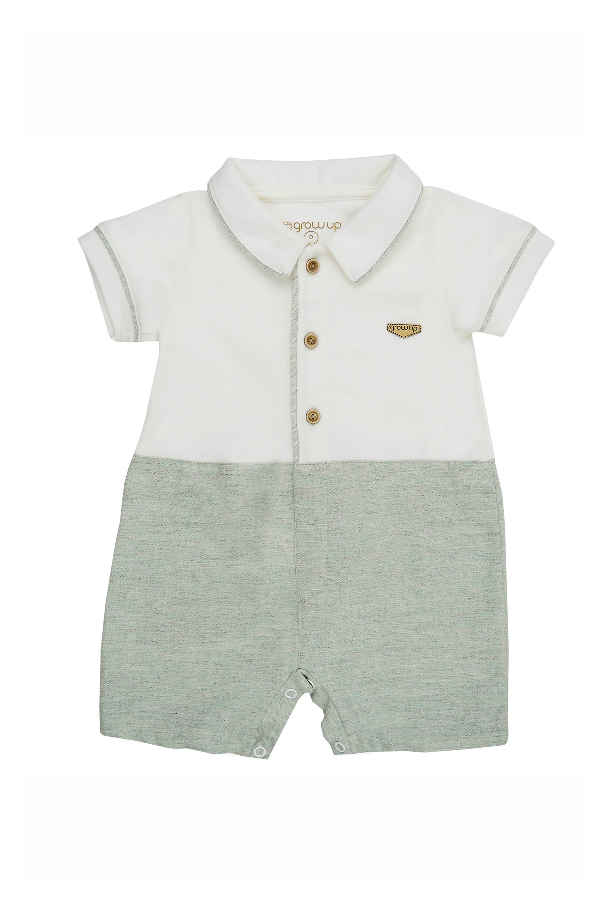 Macacão Curto Polo Oliver Bebê Menino Verde e Off White — foto 2
