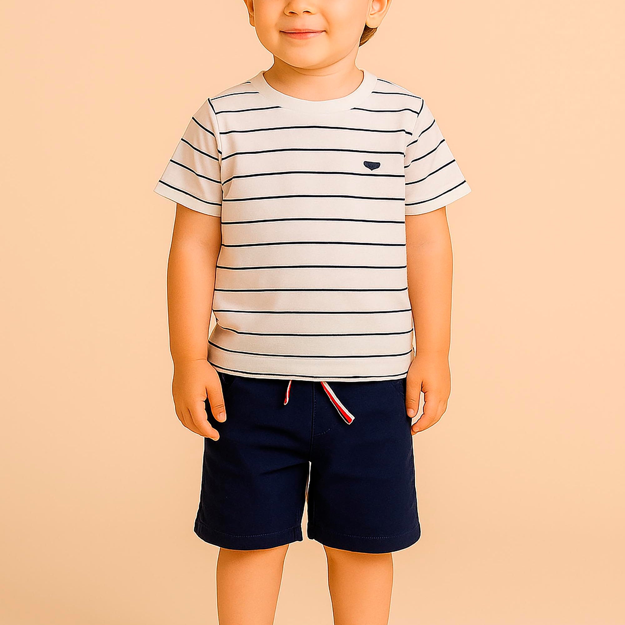 Conjunto Infantil Menino Verão Navy Listras Azul Marinho — foto 1