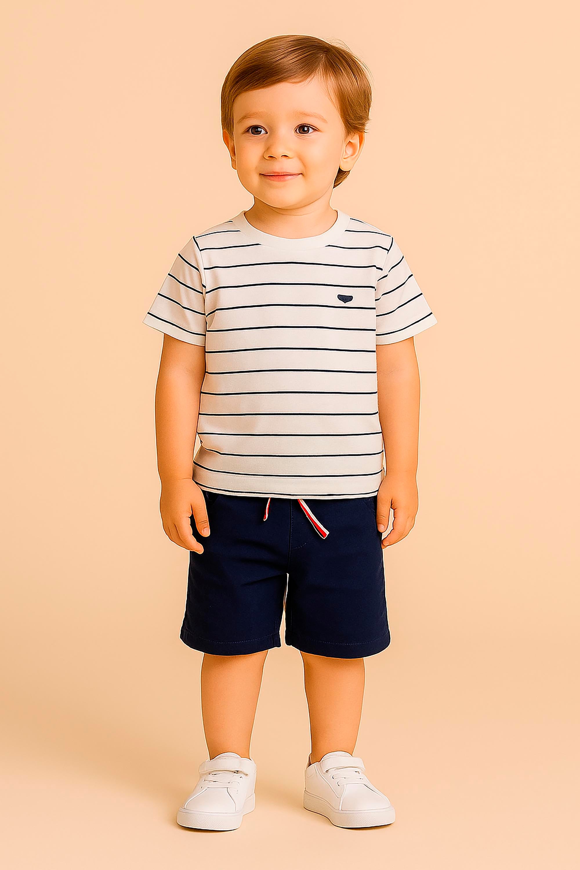 Conjunto Infantil Menino Verão Navy Listras Azul Marinho — foto 1