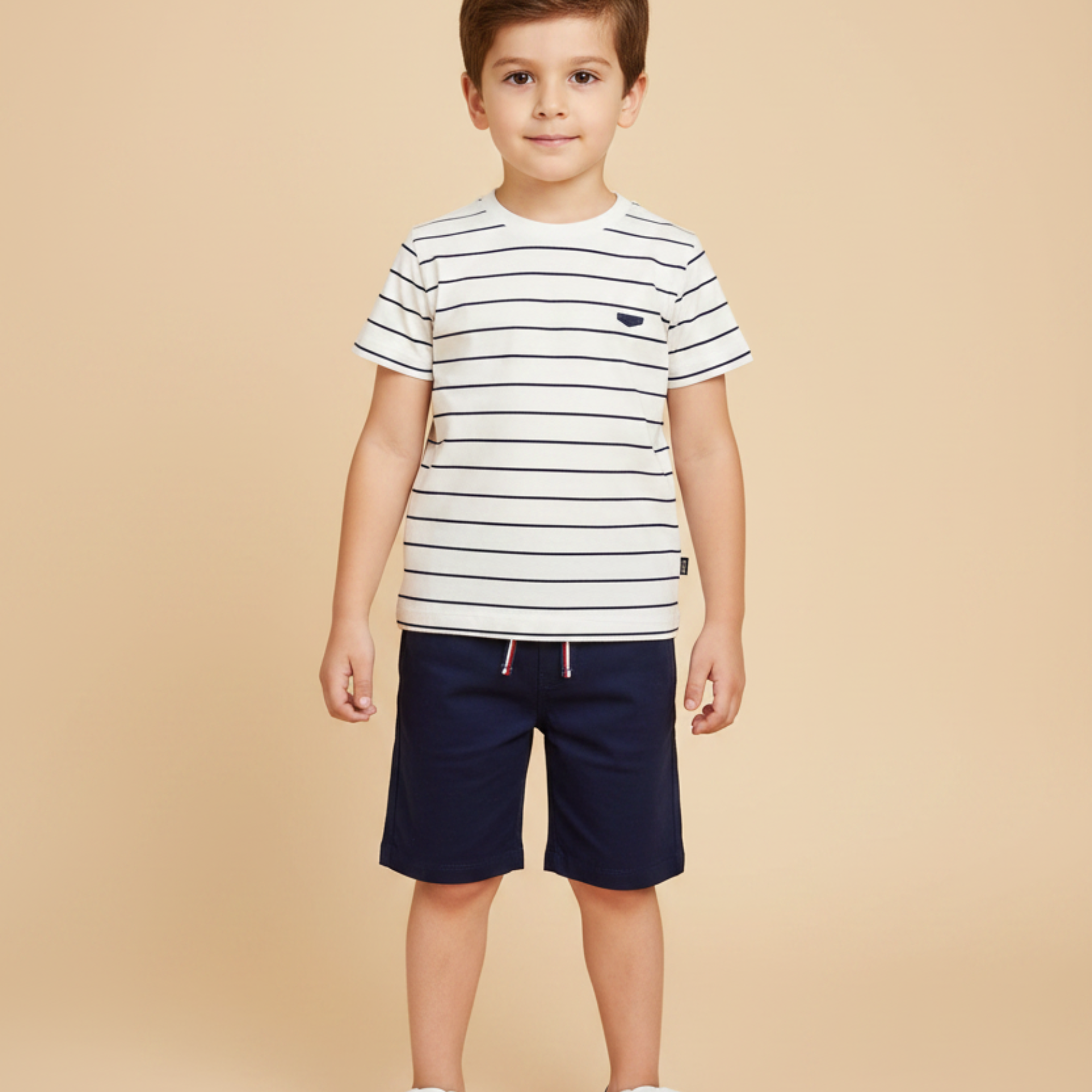 Conjunto Infantil Menino Verão Navy Listras Azul Marinho