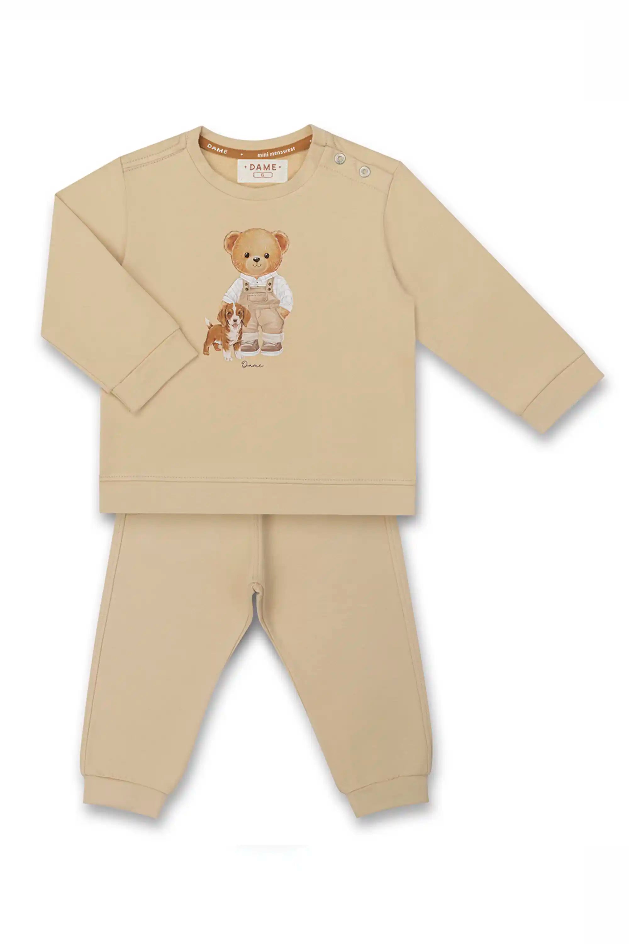 Conjunto Moletom com Jardineira Dog Teddy Bege — foto 1