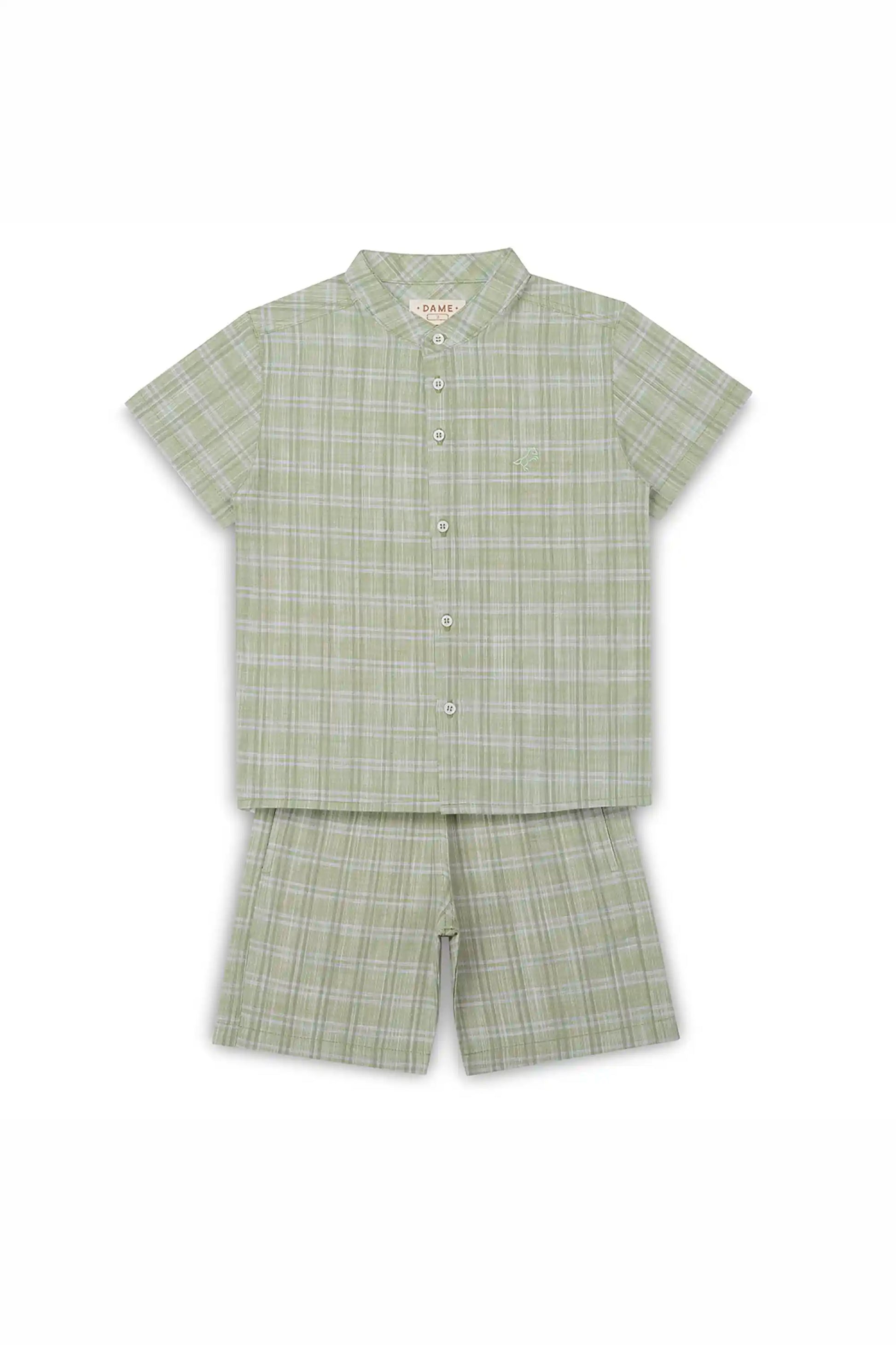 Conjunto Infantil Camisa e Bermuda Xadrez Pistache — foto 2