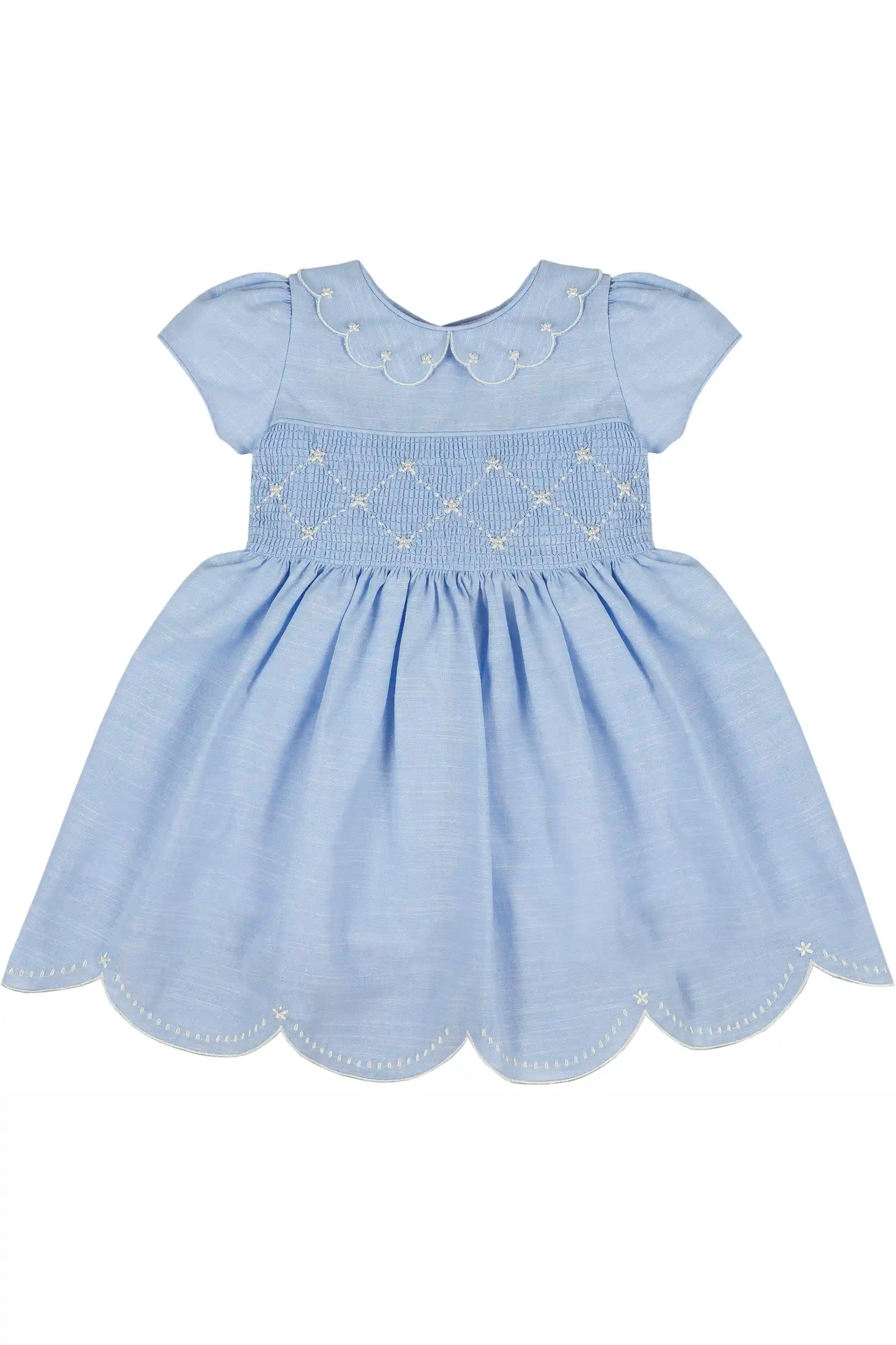 Vestido Infantil Azul Claro com Barra e Gola Festonê — foto 2