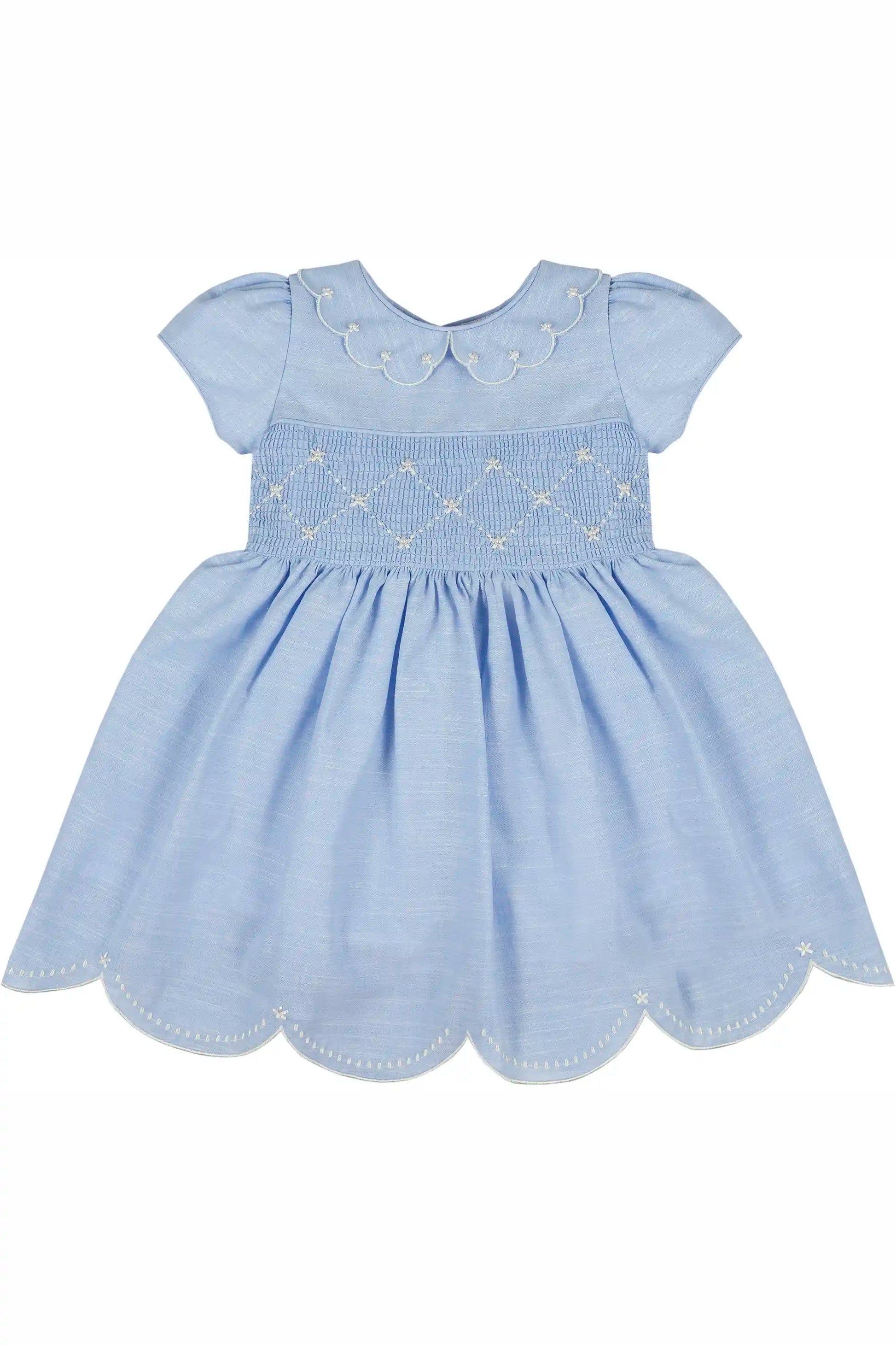 Vestido Infantil Azul Claro com Barra e Gola Festonê — foto 2
