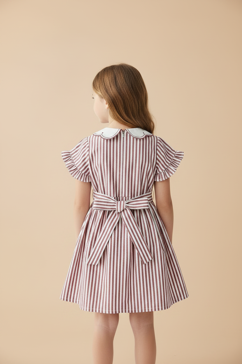 Vestido Infantil Listrado com Gola Bordada Sailor