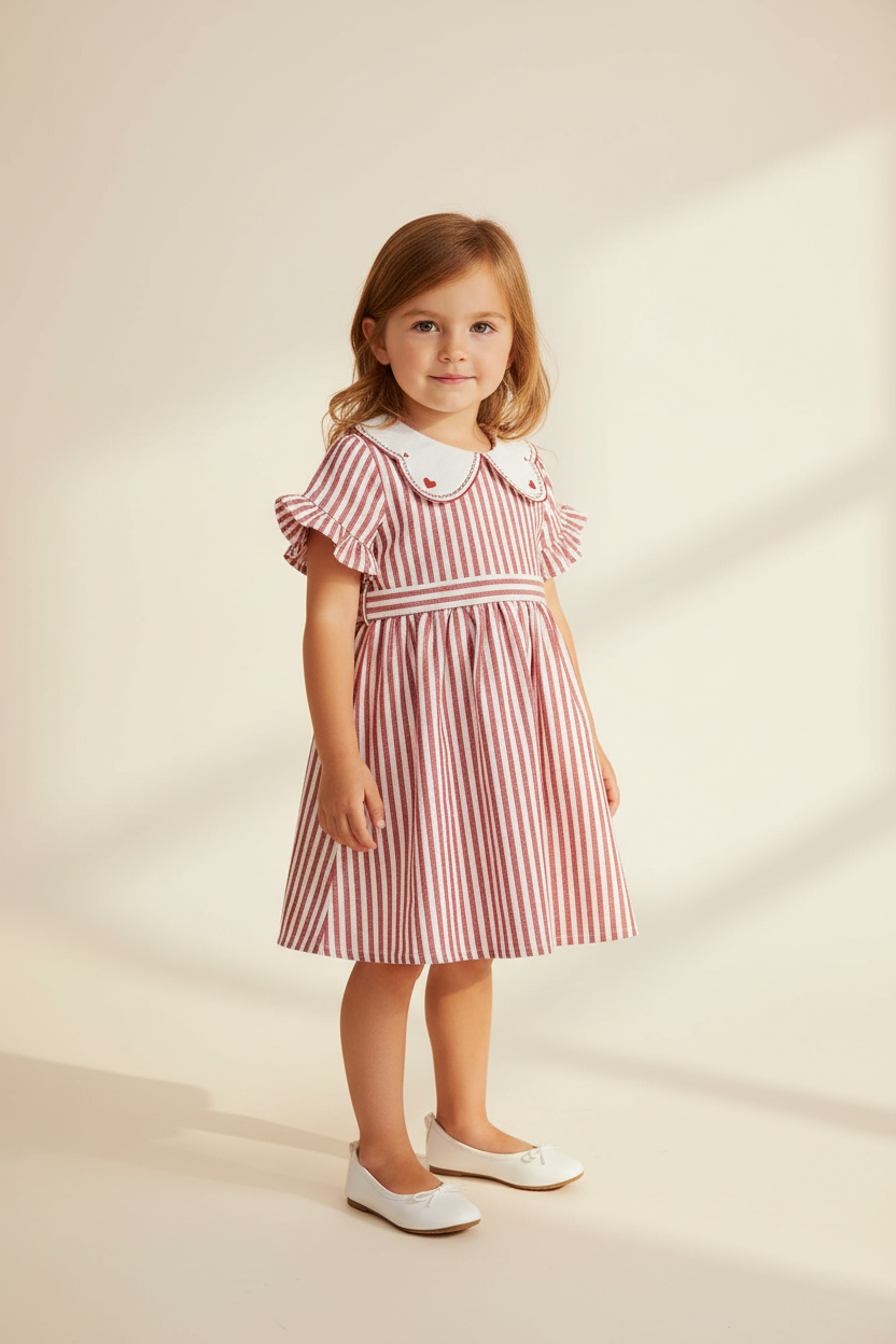 Vestido Infantil Listrado com Gola Bordada Sailor